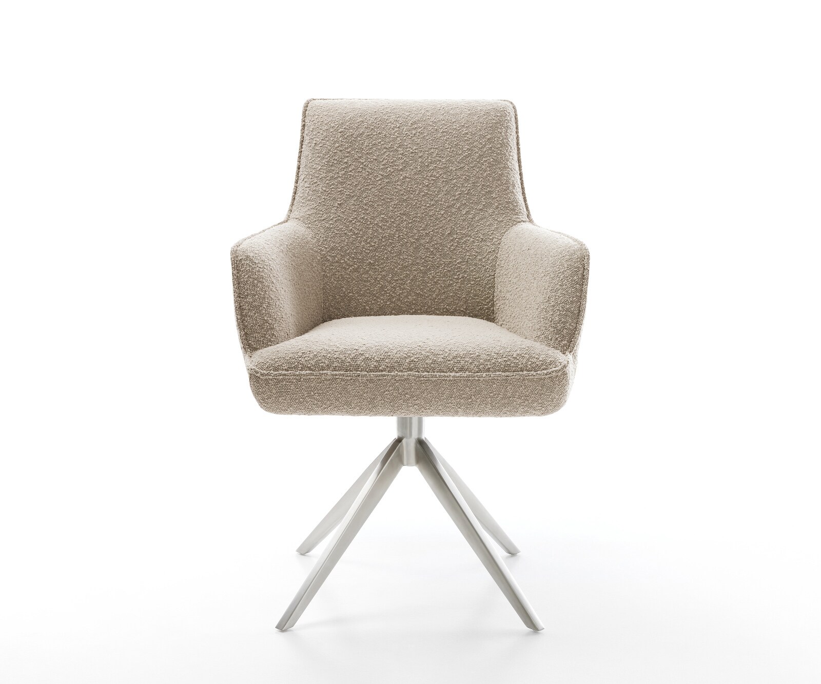 Chaise-pivotante Heira-Flex avec accoudoirs bouclé boue pied croisé large acier inoxydable pivotement sur 360° fonction bascule ressorts ensachés 1