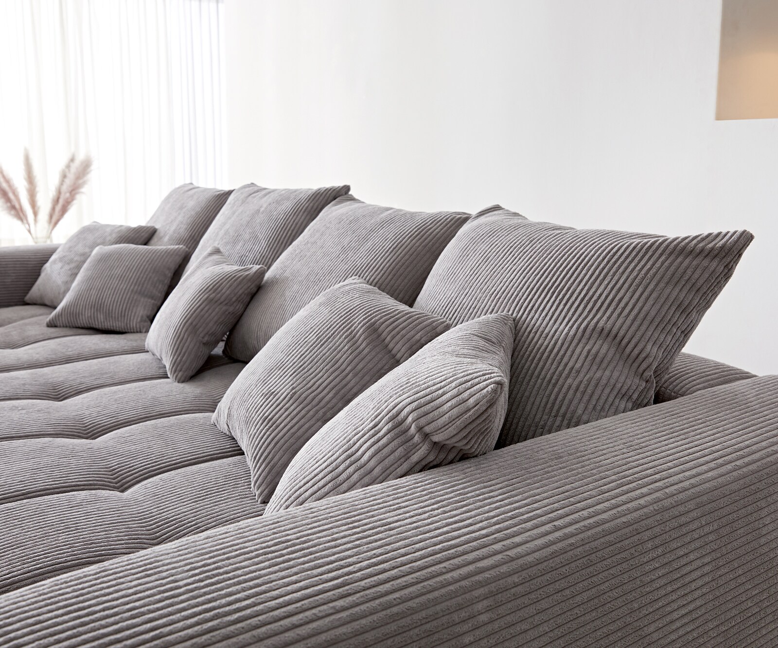 Canapé-d'angle Josea 300x220 cm velours côtelé gris argenté méridiènne gauche 5