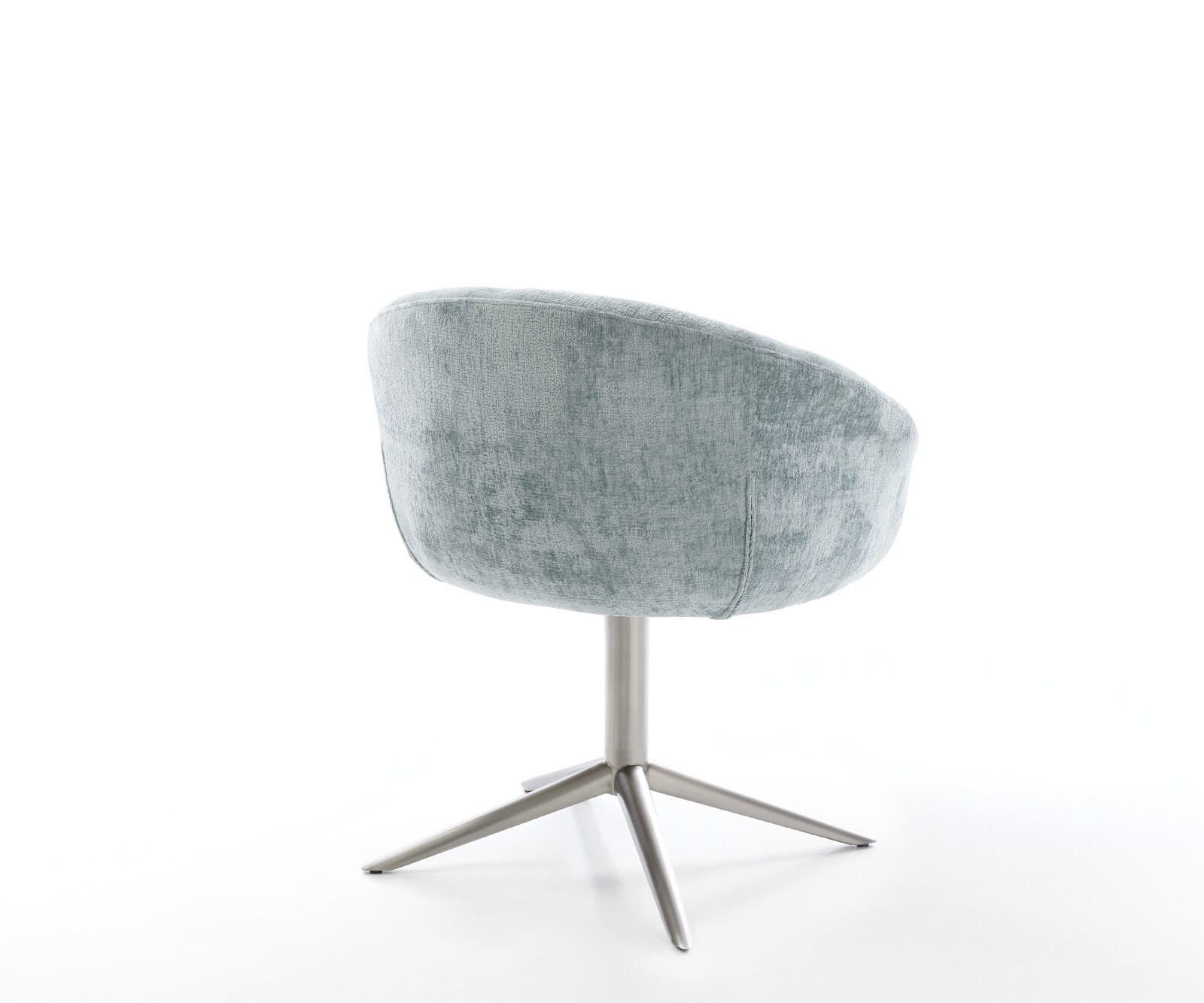 Chaise-pivotante Vinka-Flex avec accoudoirs chenille bleu pastel pied de chaise 4 branches acier inoxydable brossé pivotement sur 360° fonction bascule ressorts ensachés 4