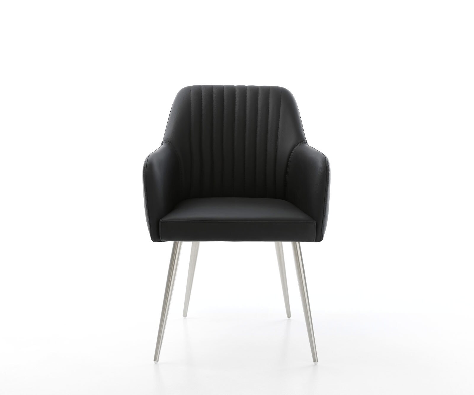 Chaise-de-salle-à-manger Greg-Flex cuir de vache noir 4 pieds coniques acier inoxydable brossé ressorts ensachés 2