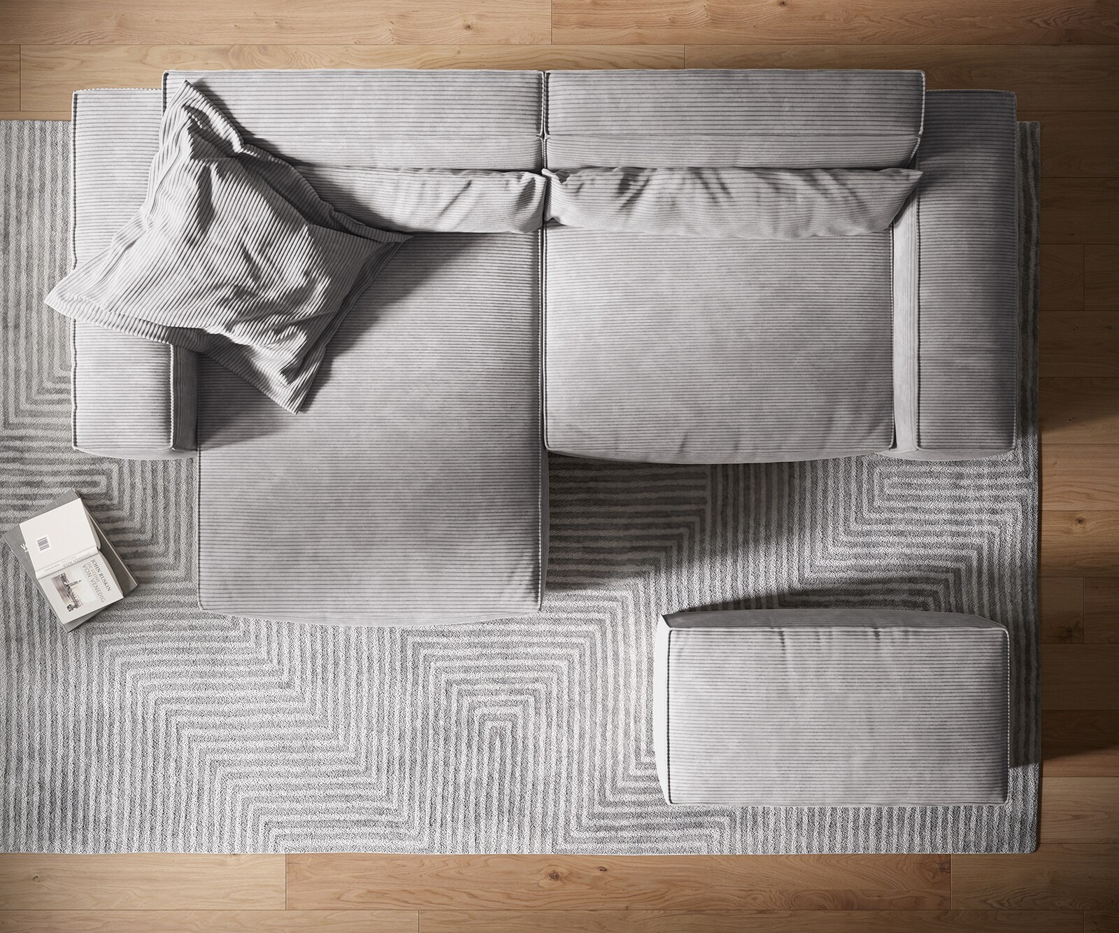 Ecksofa Sirpio XL 270x170 cm Cord Silbergrau Recamiere variabel mit Hocker 5