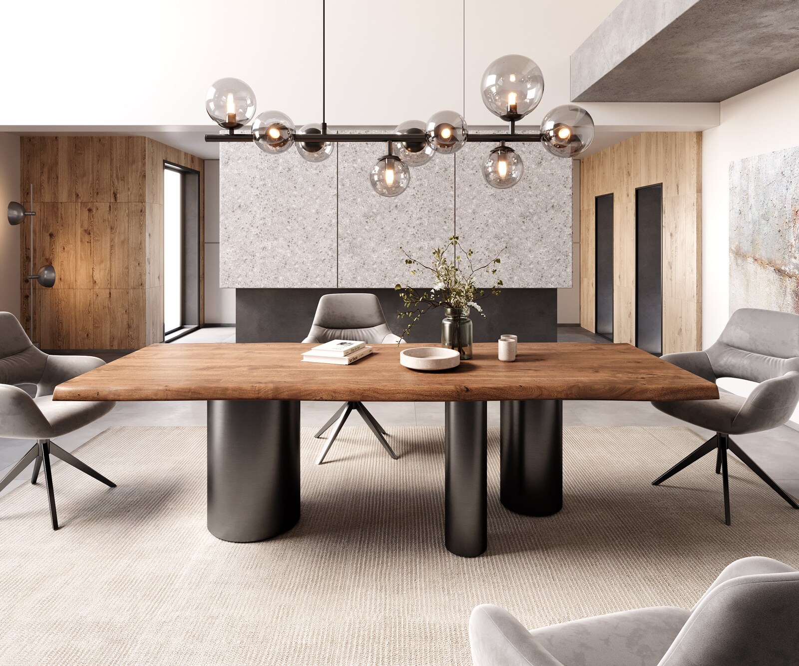 Table à manger Edge 260x100 XL Acacia Marron Troa Acier inoxydable Graphite Live-Edge 1