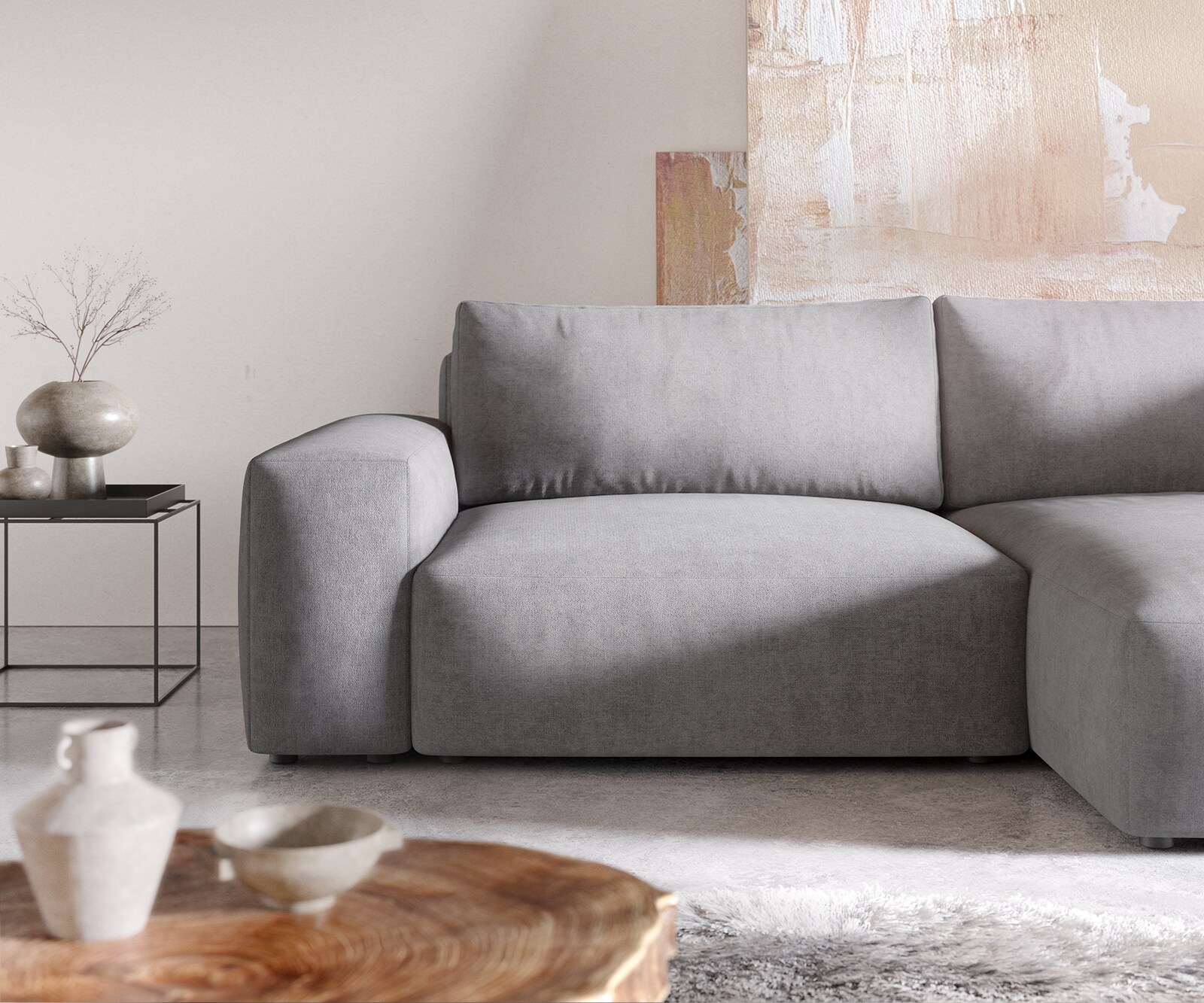 Canapé d'angle Lanzo XL 270x180 cm Microfibre Gris Recamière variable 4