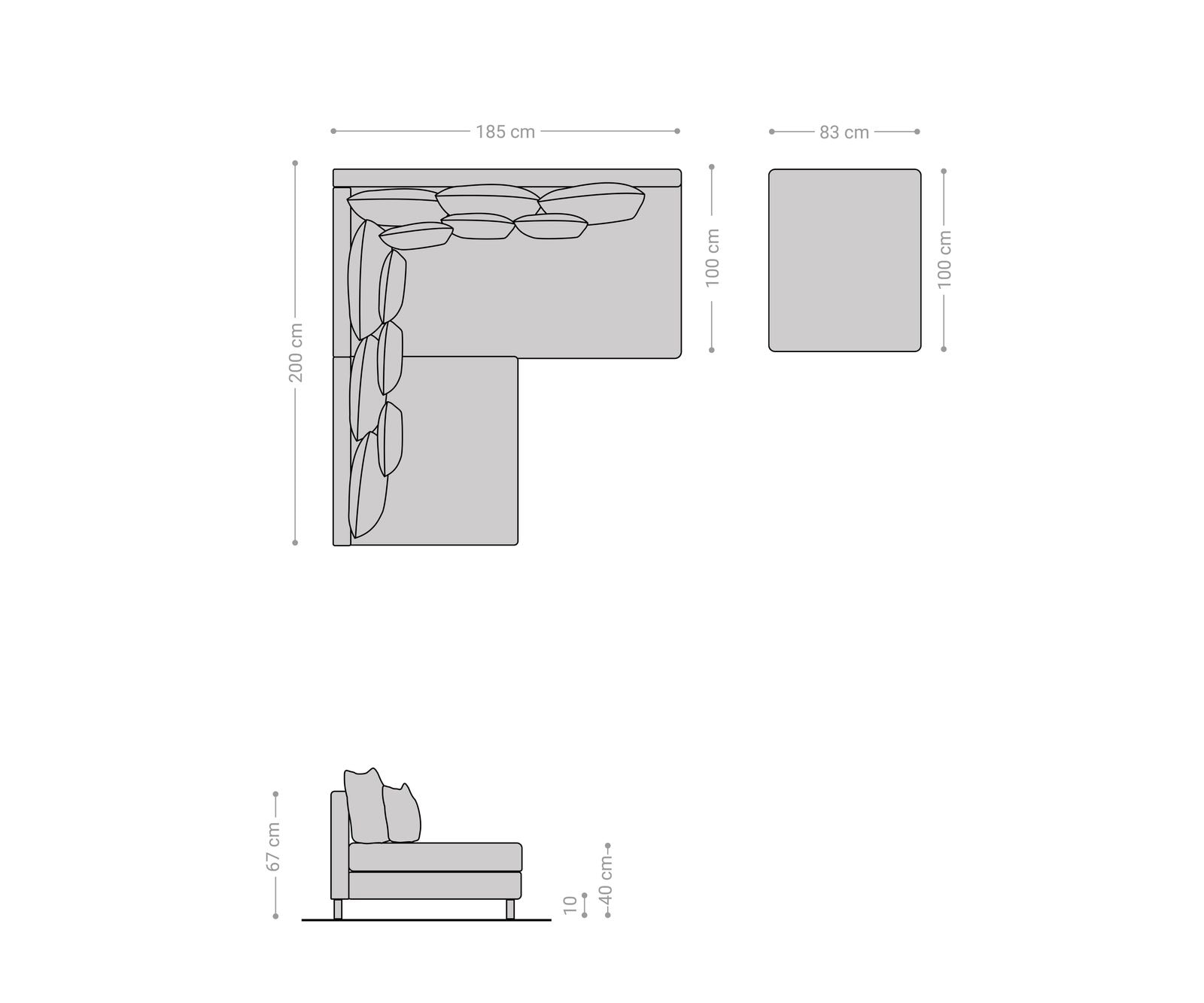 Canapé Clovis gris tabouret tissu plat ottoman droit canapé modulaire 6 Canapé Clovis gris tabouret tissu plat ottoman droit canapé modulaire 6