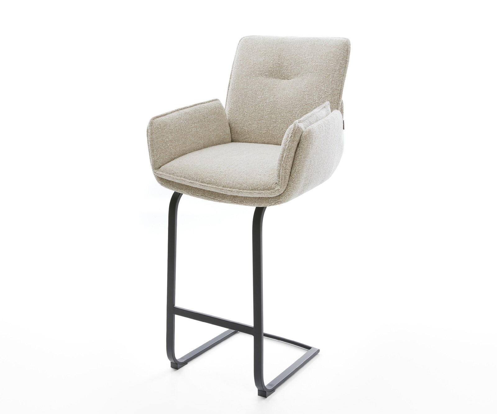 Chaise-de-bar Nela-Flex Tissu tissé doux Beige Pied cantilever plat noir Noir 1