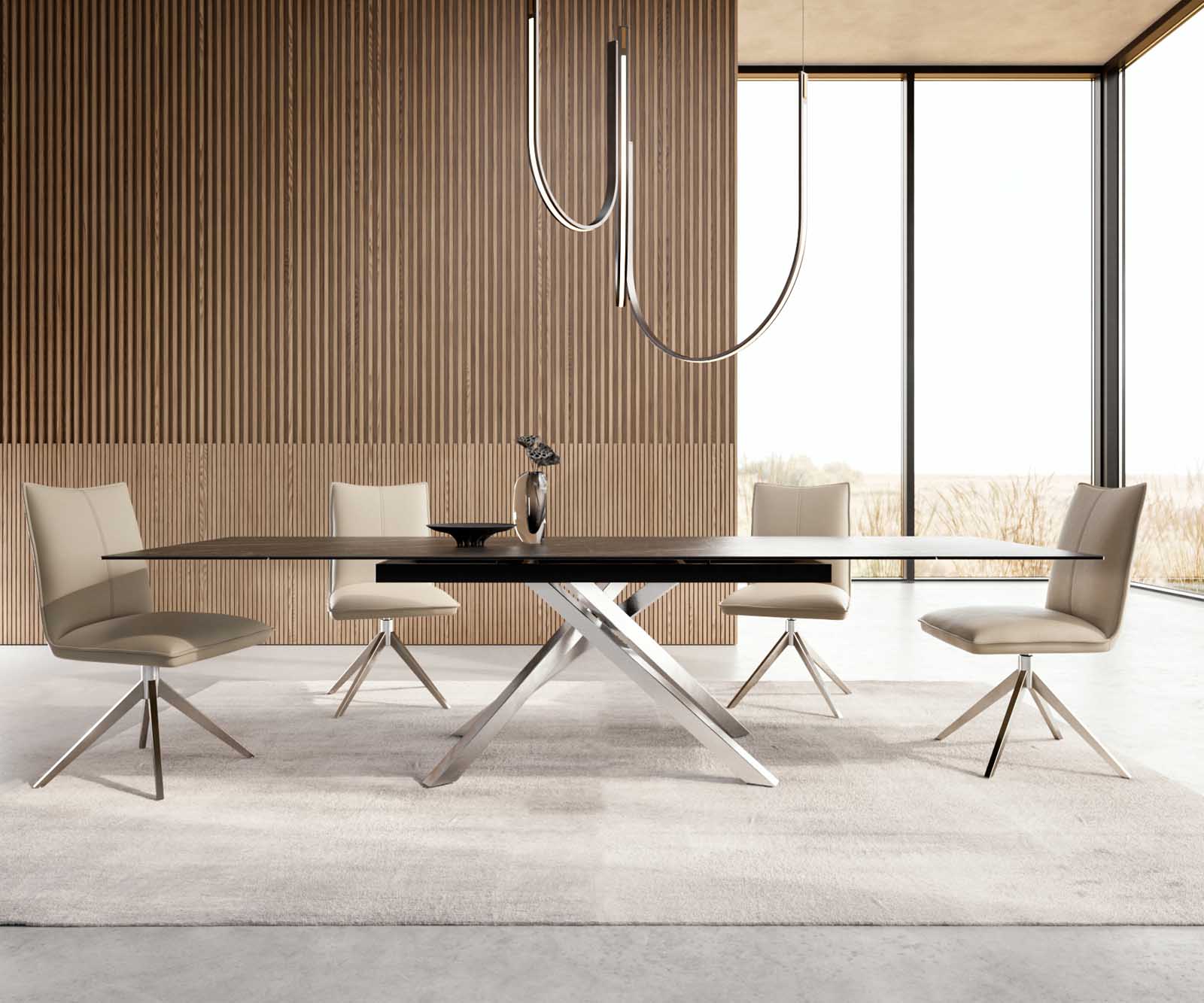 Table à manger Edge 200-300x100 céramique Laminam®Noir Desir marron cadre croisé rectangulaire acier inoxydable extensible 2
