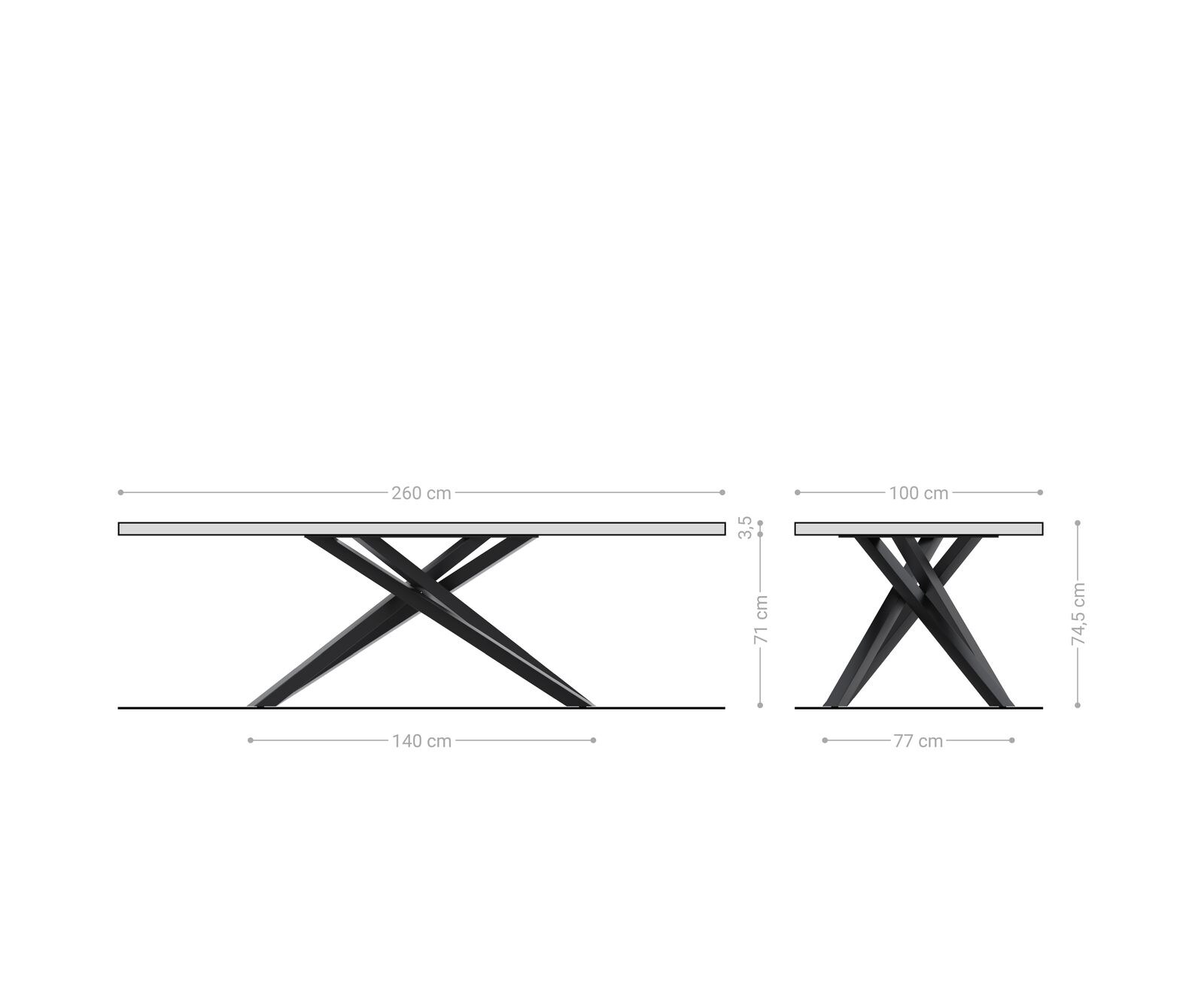 Esstisch Edge 260x100 Akazie Platin Kreuzgestell Rechteck Schwarz Live-Edge 8