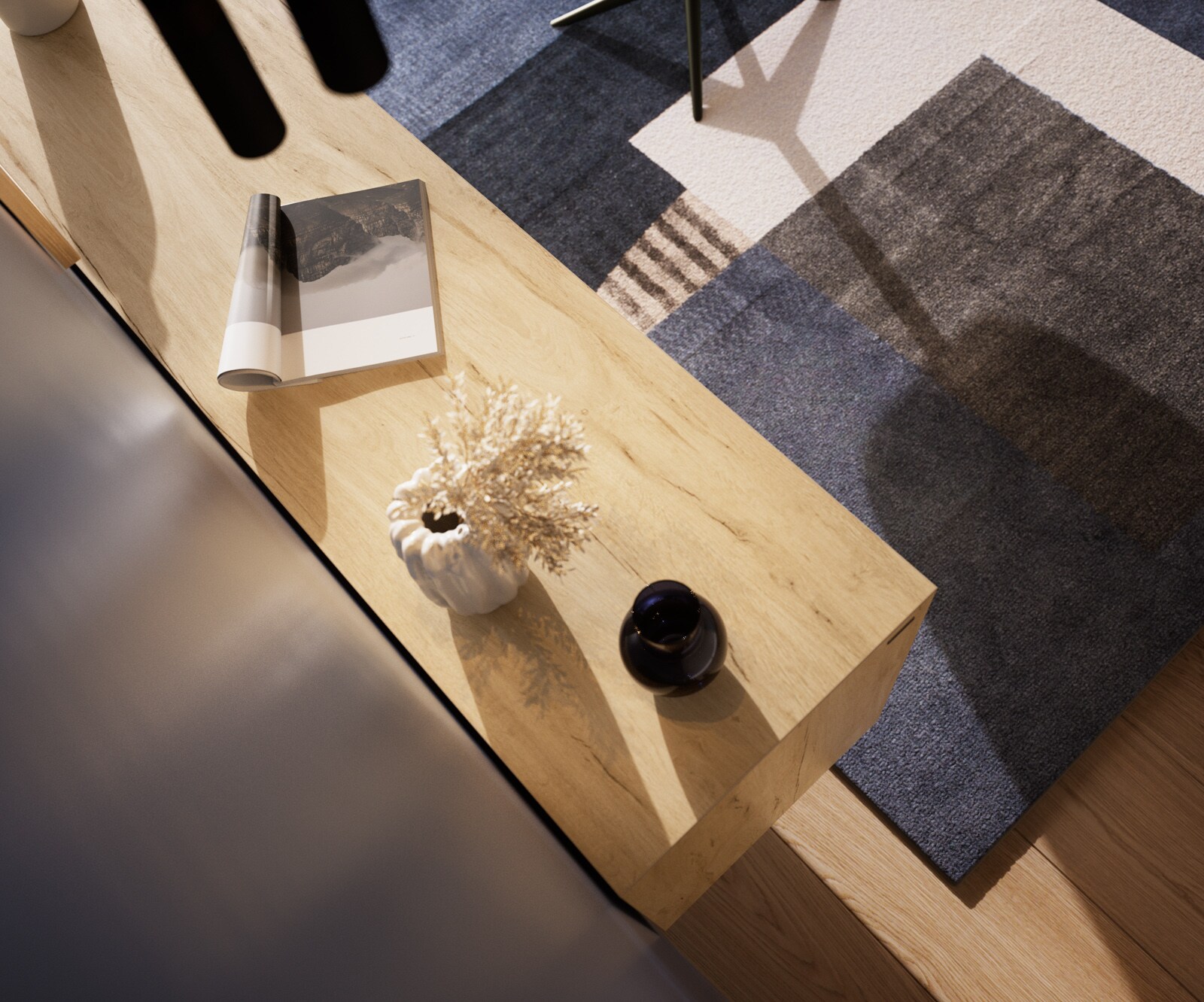 Sideboard Cuor 180 cm Keramik Laminam® Sabbia Eichefarbig 2 Türen 3 Schubfächer Fuß Schwebeoptik Edelstahl 6