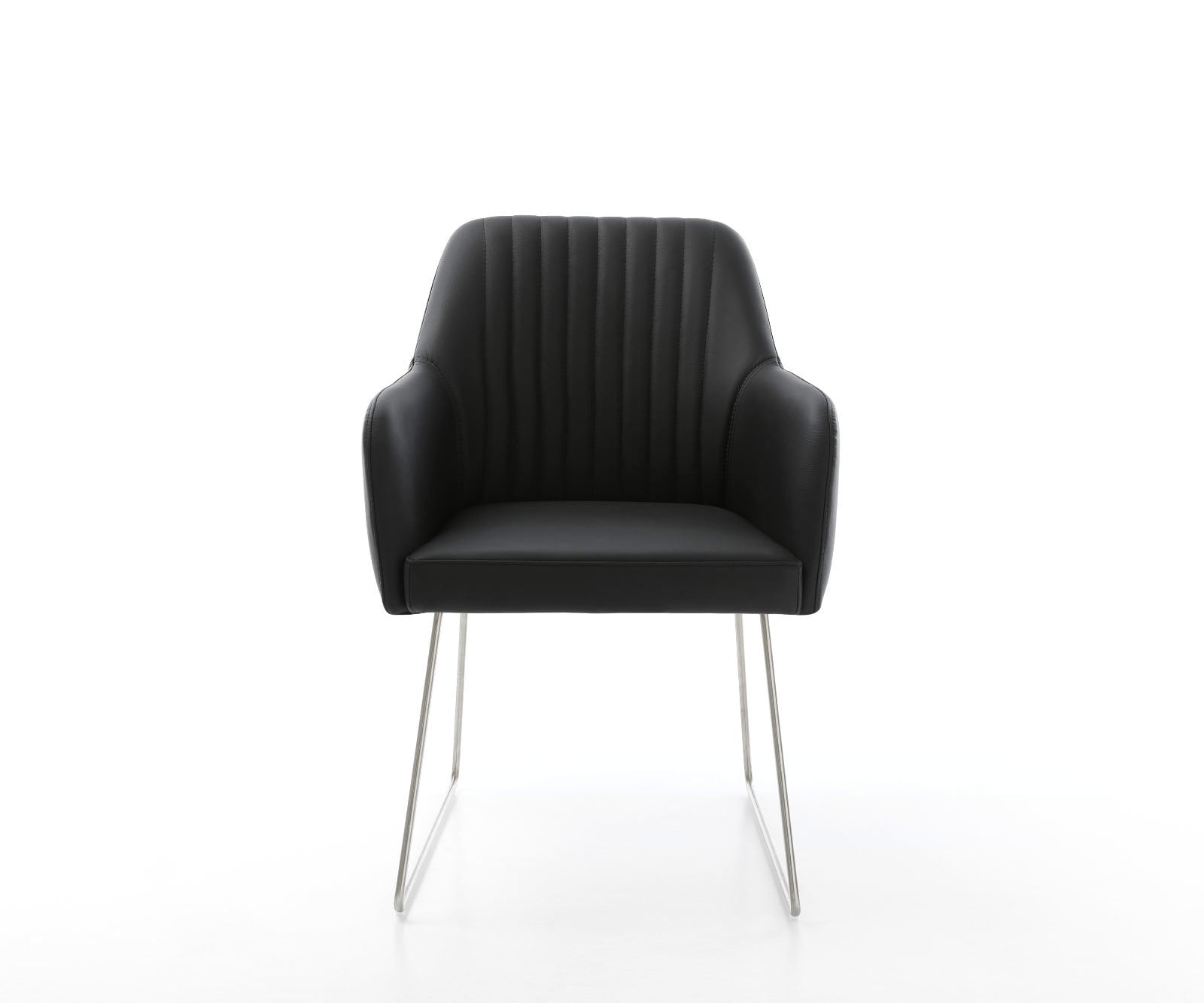 Esszimmerstuhl Greg-Flex Echt-Leder Schwarz Kufengestell Edelstahl Taschenfederkern 1 Esszimmerstuhl Greg-Flex Echt-Leder Schwarz Kufengestell Edelstahl Taschenfederkern 1