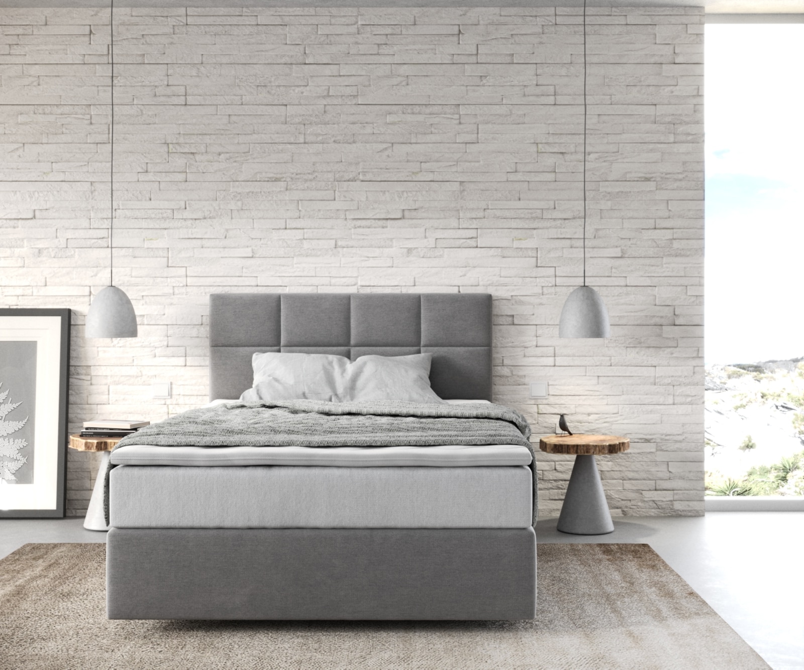 Boxspringbett Dream-Fine 120x200 cm Mikrofaser Grau mit TFK Matratze und Visco Topper 1 Boxspringbett Dream-Fine 120x200 cm Mikrofaser Grau mit TFK Matratze und Visco Topper 1