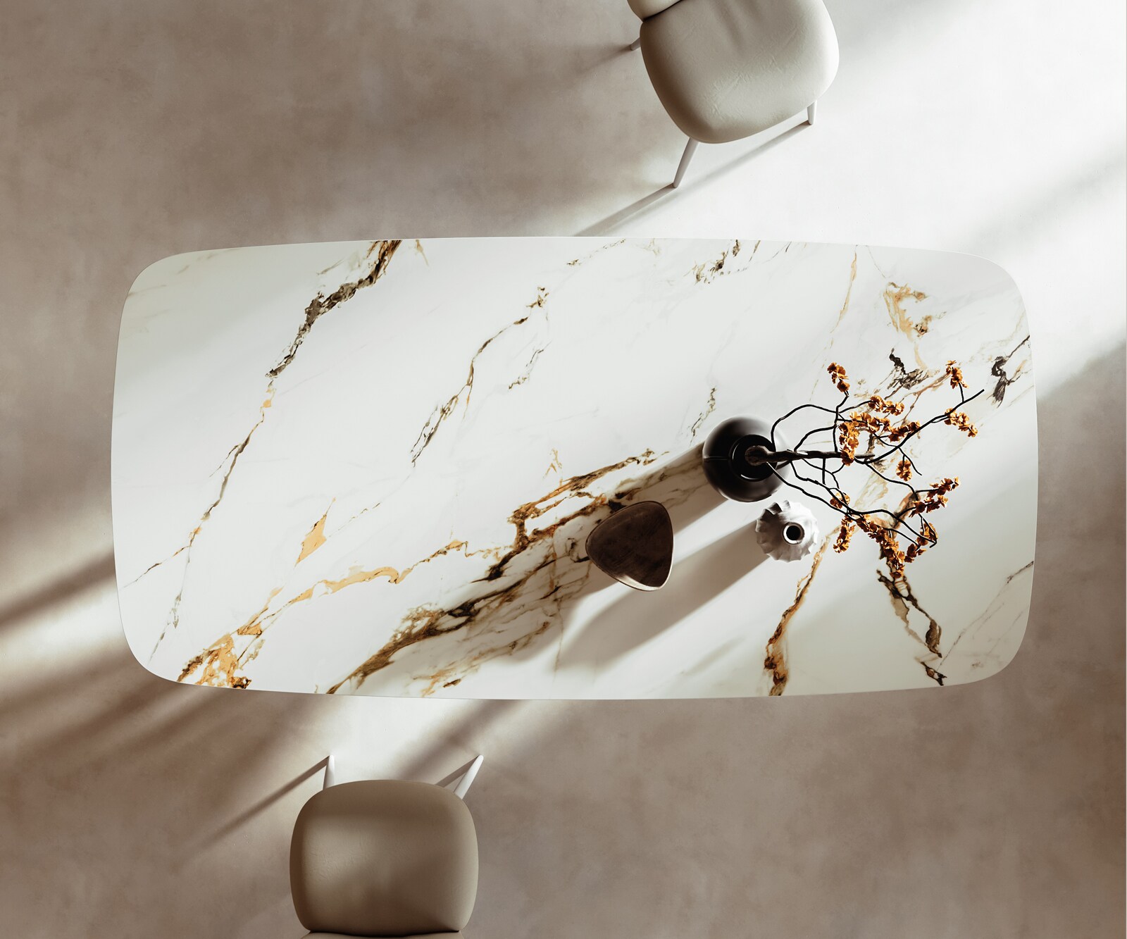 Esstisch Edge Boot 240x120 cm Keramik Calacatta Luxe Weiß-Gold-Grau Spider Metall Weiß 3