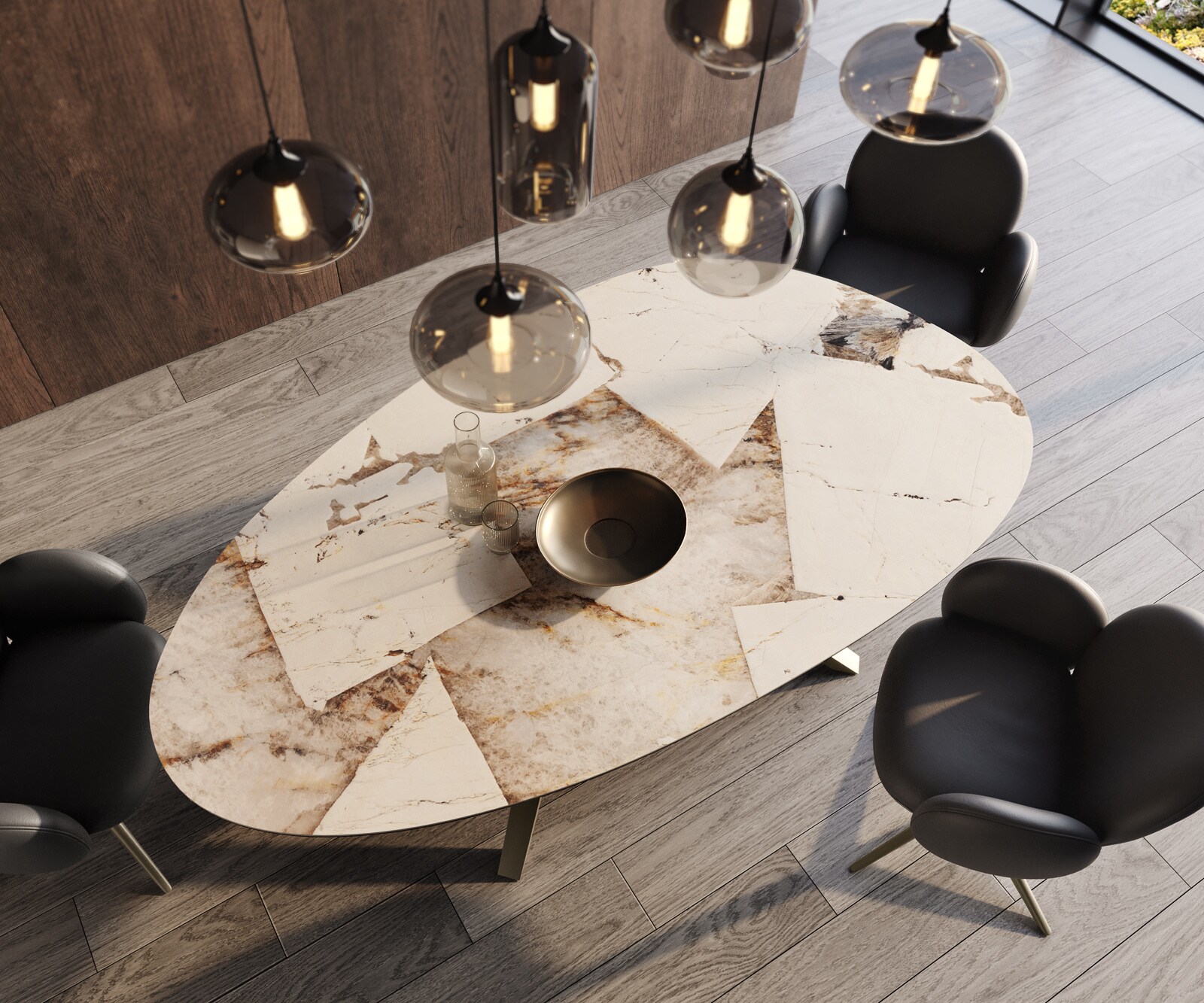 Table à manger Edge Ovale 220x120 Céramique Iris FMG Patagonia Lappato Zenthara anguleux Métal finition à effet Titane 3