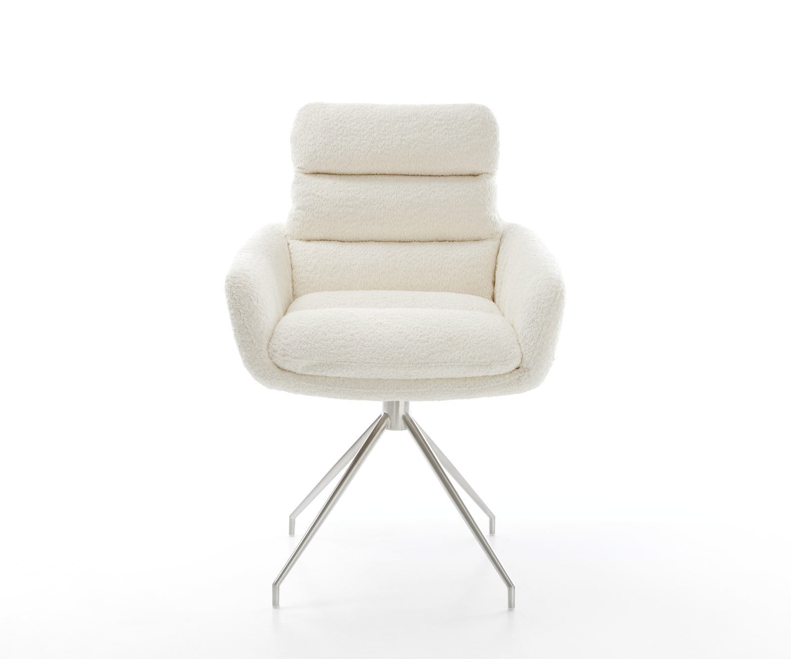 Esszimmerstuhl Abelia-Flex mit Armlehnen Bouclé Weiß Kreuzgestell konisch Edelstahl 1 Esszimmerstuhl Abelia-Flex mit Armlehnen Bouclé Weiß Kreuzgestell konisch Edelstahl 1