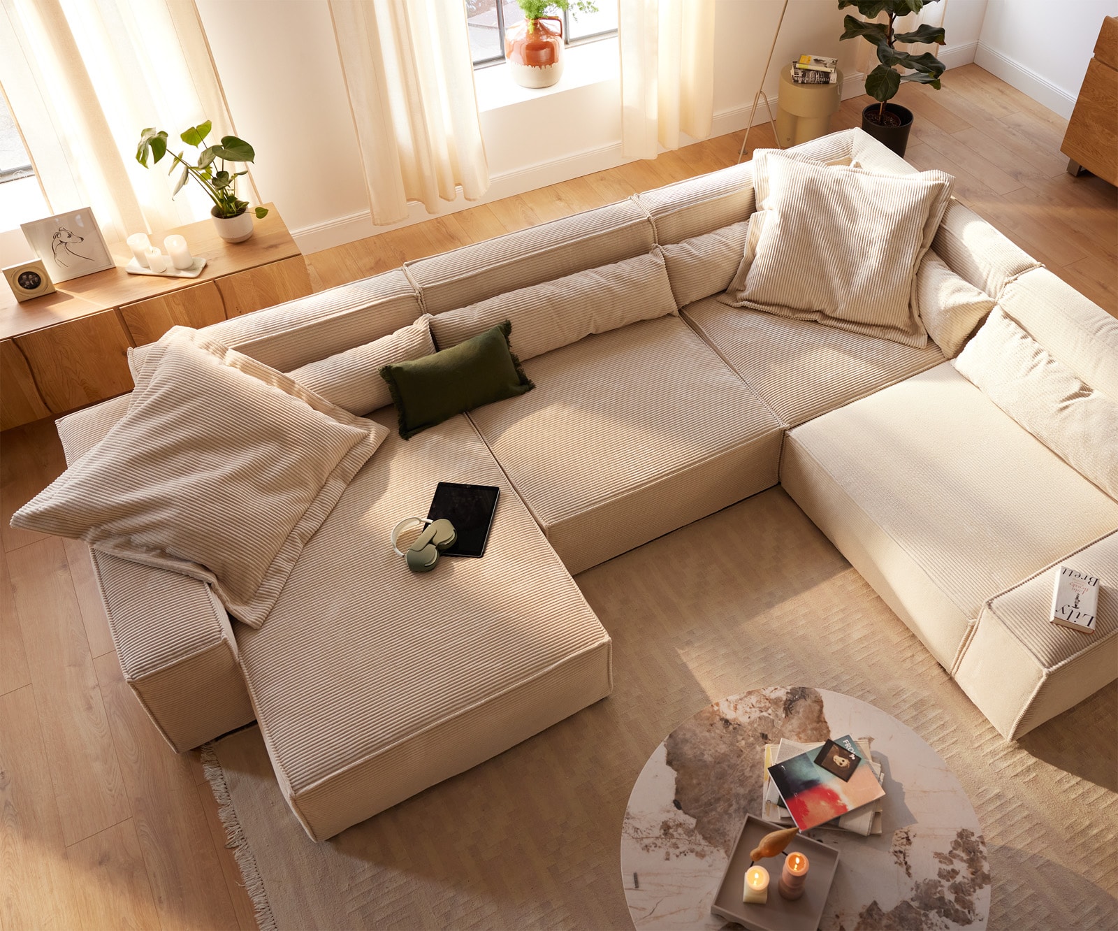 Wohnlandschaft Sirpio XL 360x260 cm Cord Beige Recamiere variabel 3 Wohnlandschaft Sirpio XL 360x260 cm Cord Beige Recamiere variabel 3