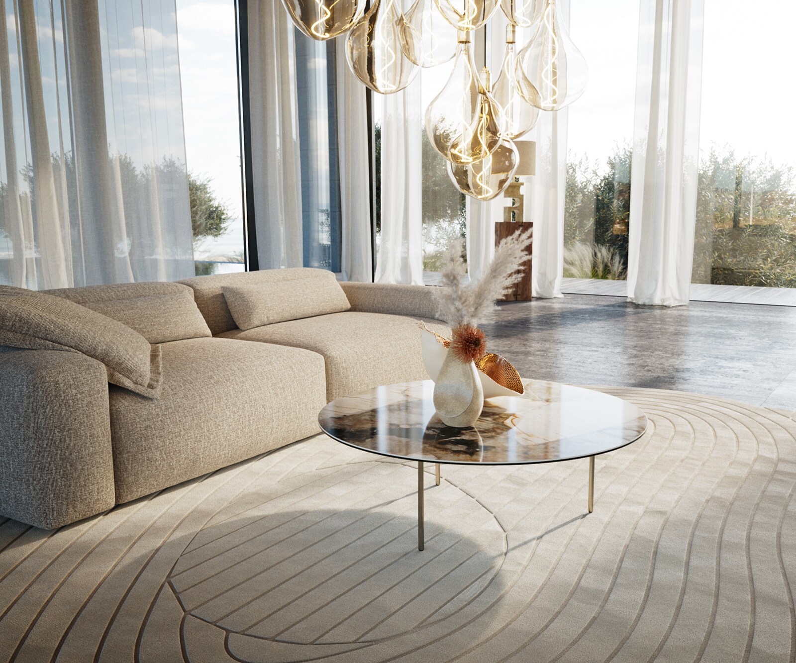 Couchtisch Edge Rund 100x100 cm Keramik Patagonia Poliert Trive Edelstahl gebürstet 6