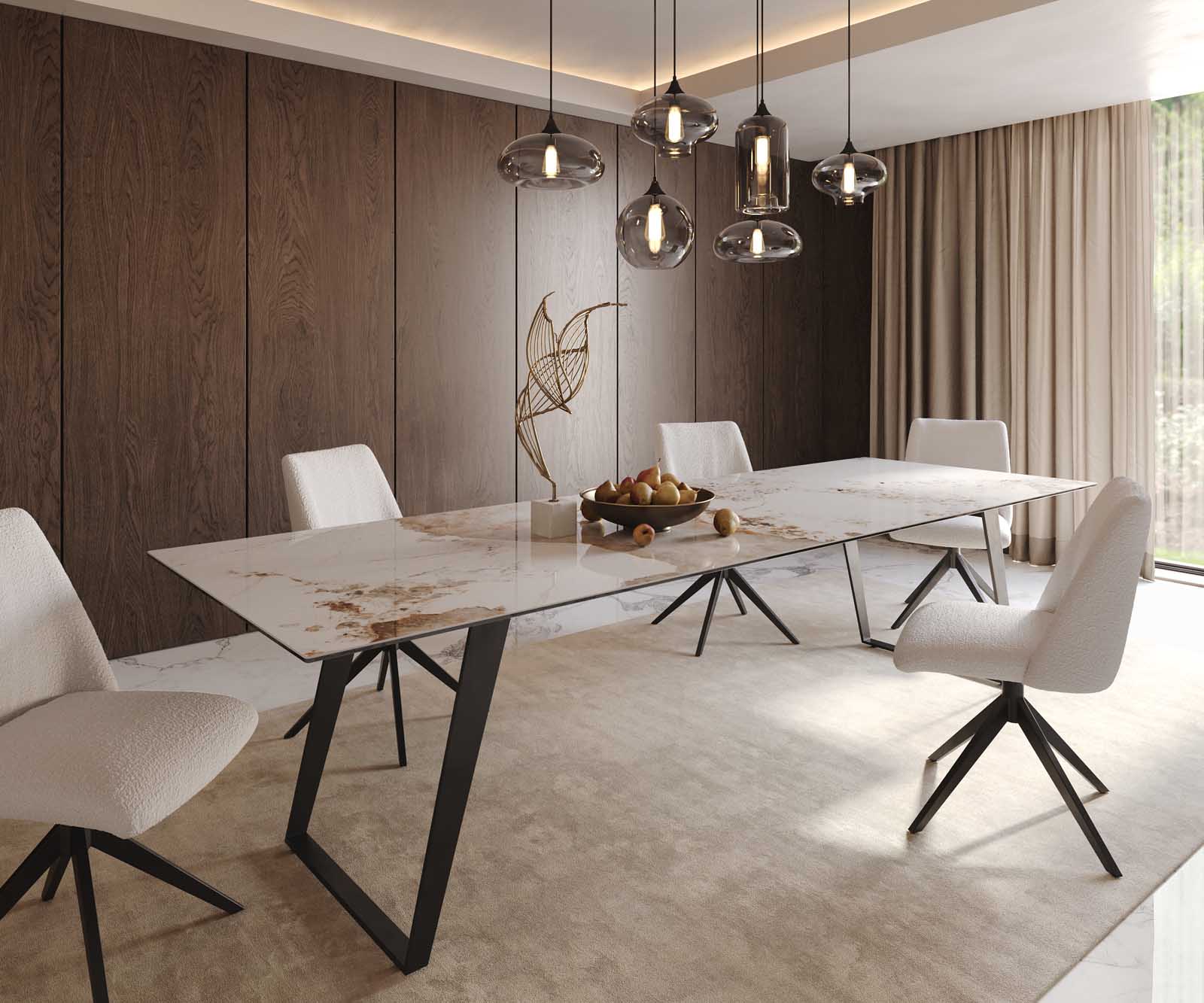 Table à manger Edge 300x100 céramique Minas mélange blanc-beige métal incliné noir 1