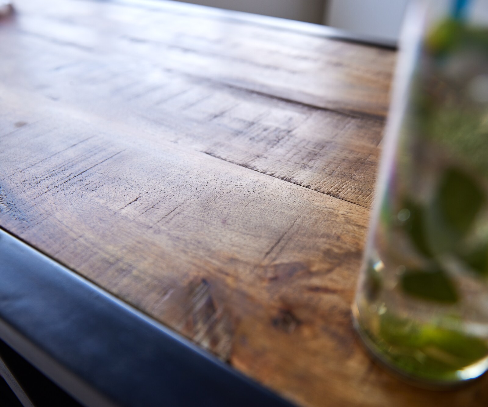 Bar LKW 220x110 cm Metall Mangoholz Blau Gelb 8