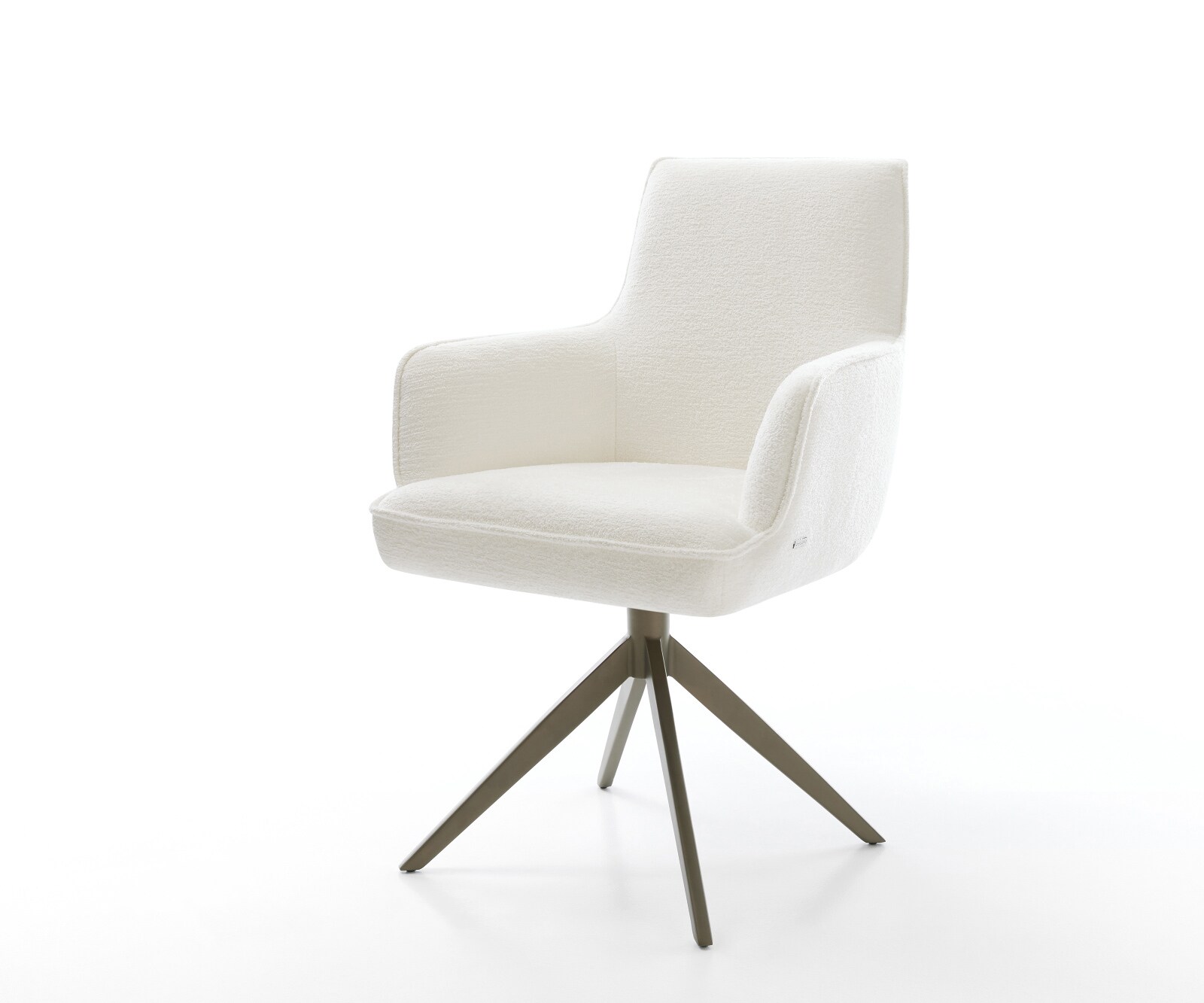 Drehstuhl Heira-Flex mit Armlehnen Bouclé Soft Beige Kreuzgestell breit Effektfinish Titan 360° drehbar Wippfunktion Taschenfederkern