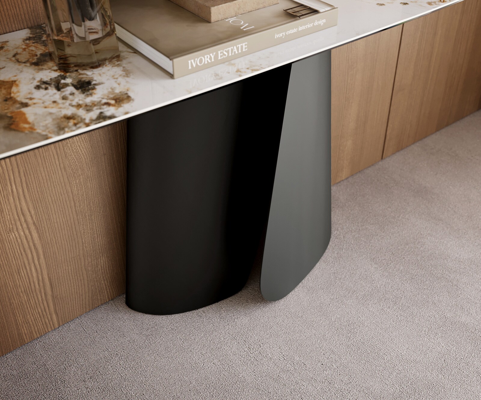 Console Edge forme bateau 180x40 cm Céramique Minas Melange Weiß-Beige Livos Métal Noir 6