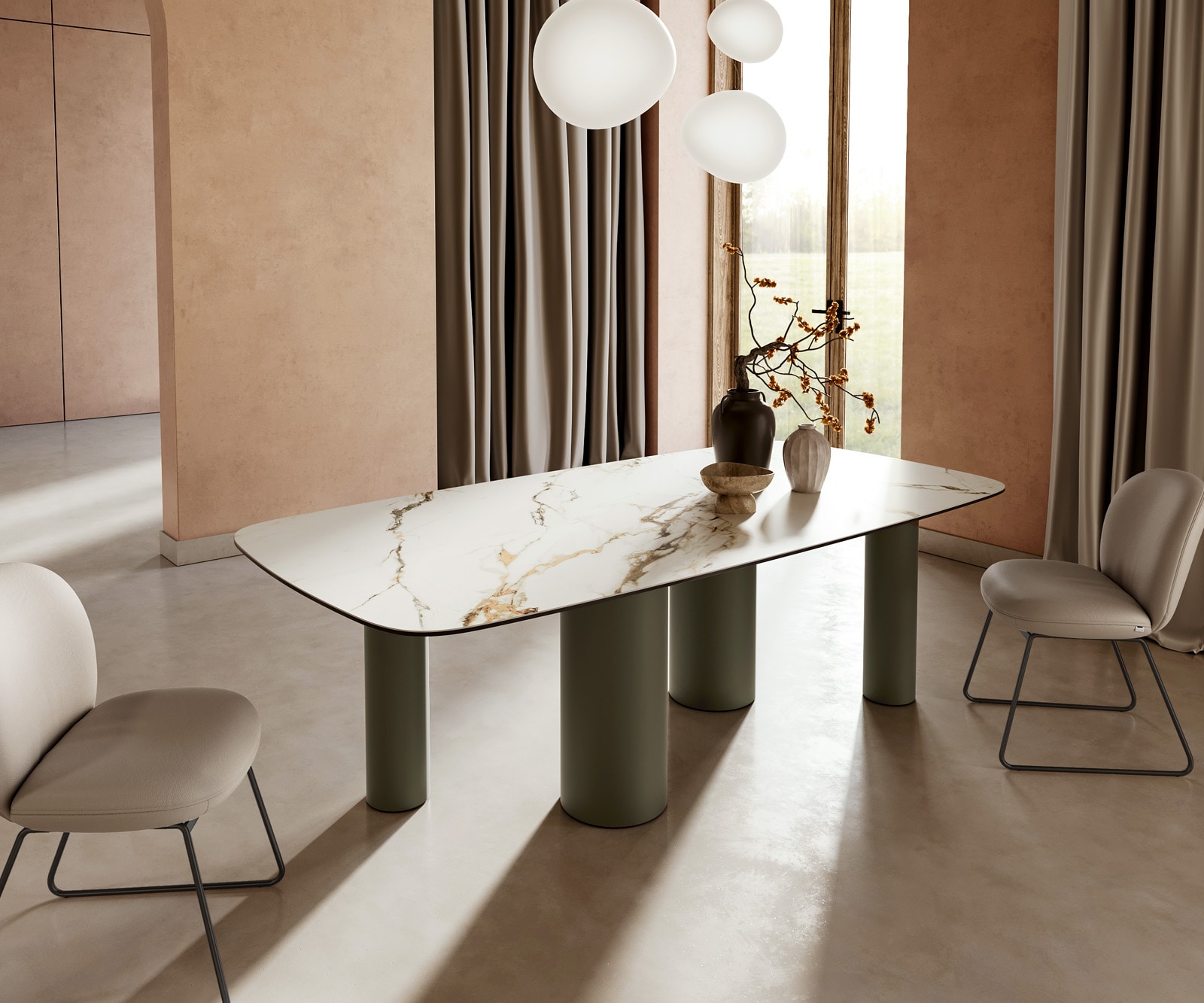 Esstisch Edge Boot 240x120cm Keramik Calacatta Luxe Weiß-Gold-Grau Pilier Metall Effektfinish Titan 1 Esstisch Edge Boot 240x120cm Keramik Calacatta Luxe Weiß-Gold-Grau Pilier Metall Effektfinish Titan 1