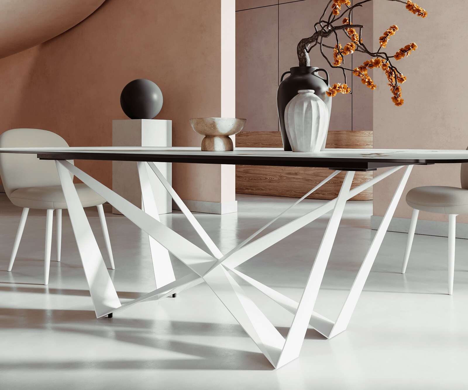 Table à manger Edge Boot 240x120 cm Céramique Calacatta Luxe Blanc-Or-Gris Spider Métal Blanc 5