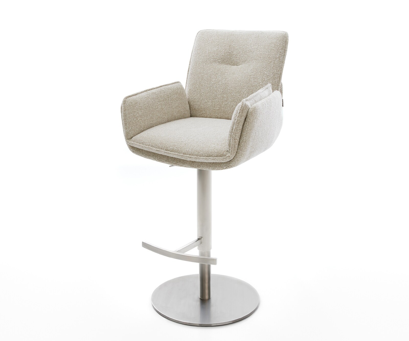 Barstuhl Nela-Flex Webstoff Soft Beige Drehfuß höhenverstellbar Edelstahl Silberfarben 1