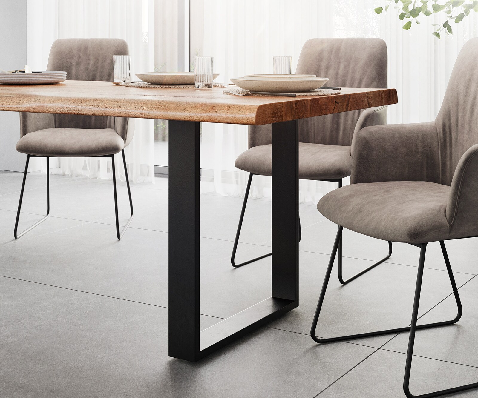 Table de salle à manger Edge 260x100  XL acacia naturel métal noir Live-Edge 5