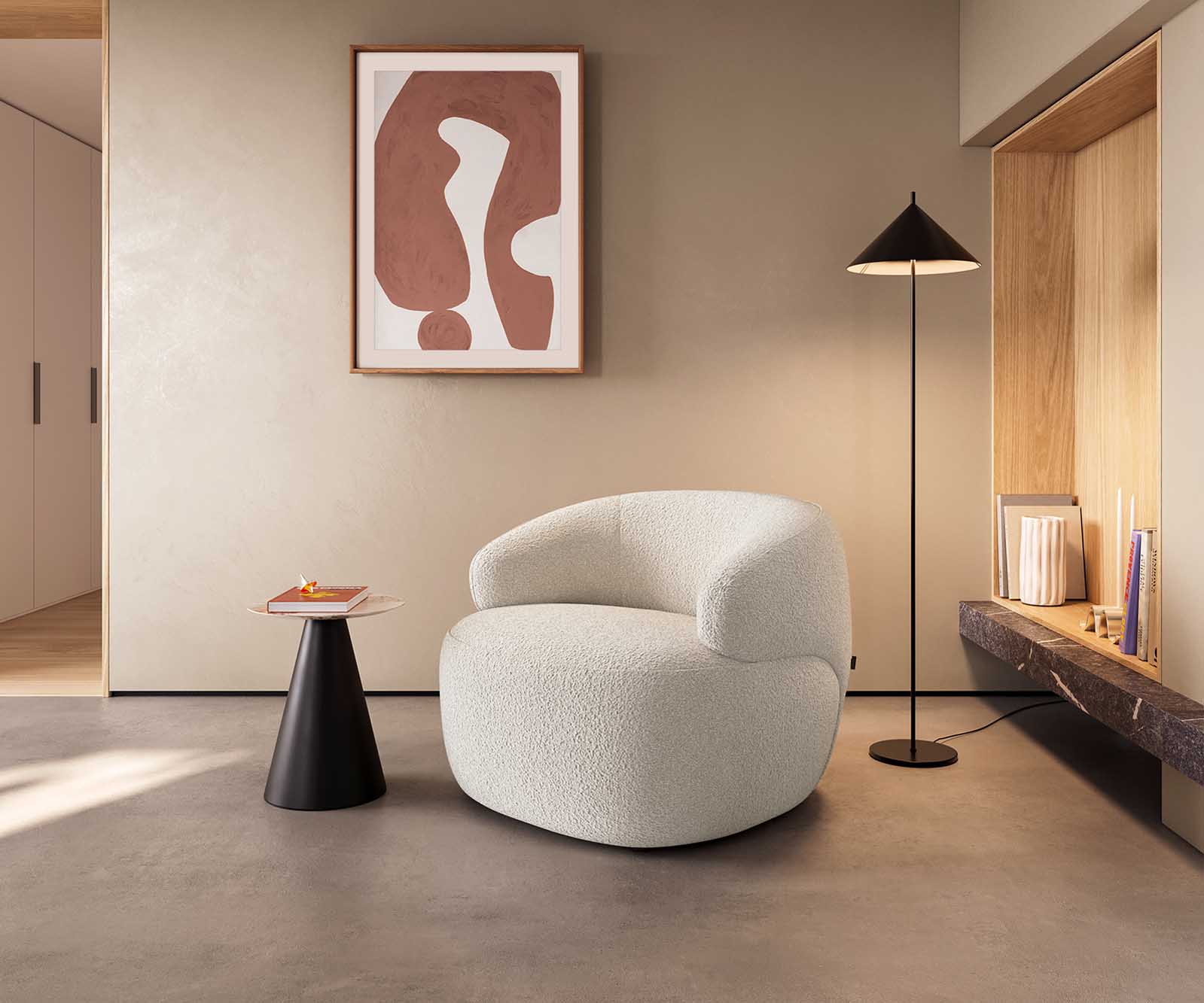 Cocktailsessel Nova Bouclé Soft Beige 88x88 cm Loungesessel