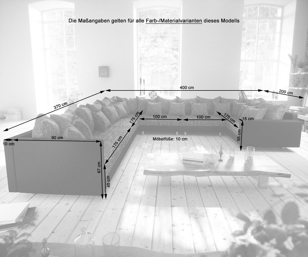 Wohnlandschaft Clovis XXL Weiss Schwarz mit Armlehne Ottomane Rechts 6 Wohnlandschaft Clovis XXL Weiss Schwarz mit Armlehne Ottomane Rechts 6