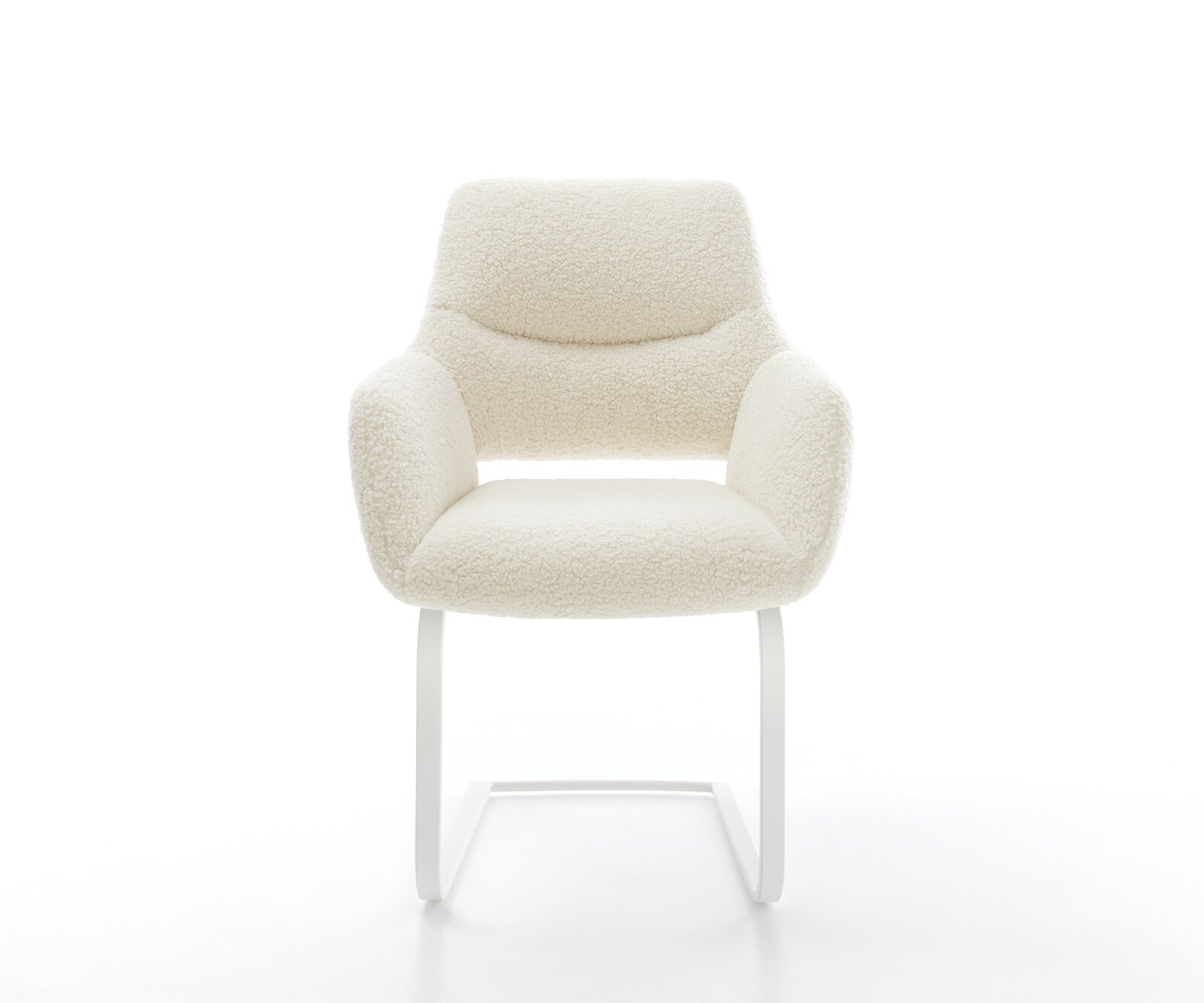 Cantilever Yago-Flex avec accoudoirs tissu teddy beige pied cantilever plat blanc resorts ensachés 1