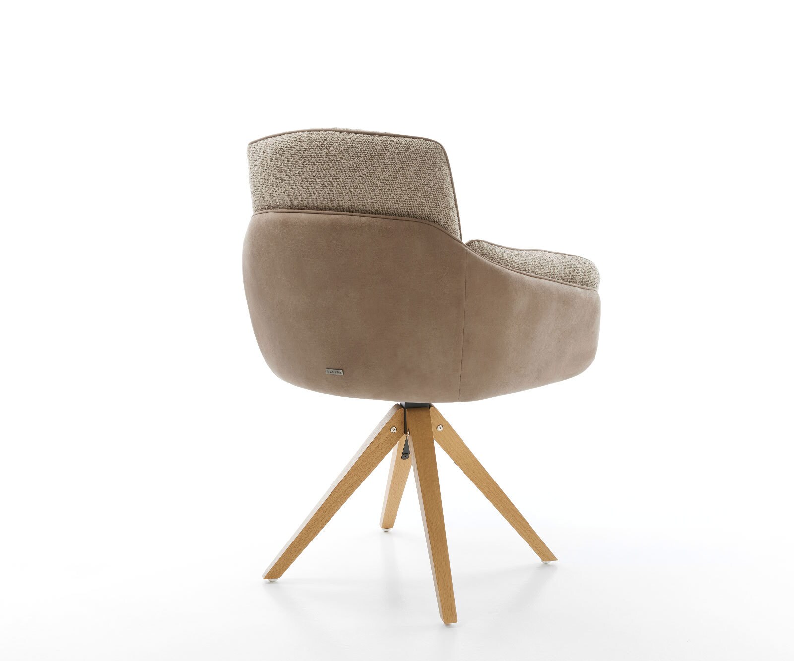 Chaise-pivotante Luan-Flex avec accoudoirs tissu mixte couleur boue pied en bois angulaire naturel pivotement sur 180° 3