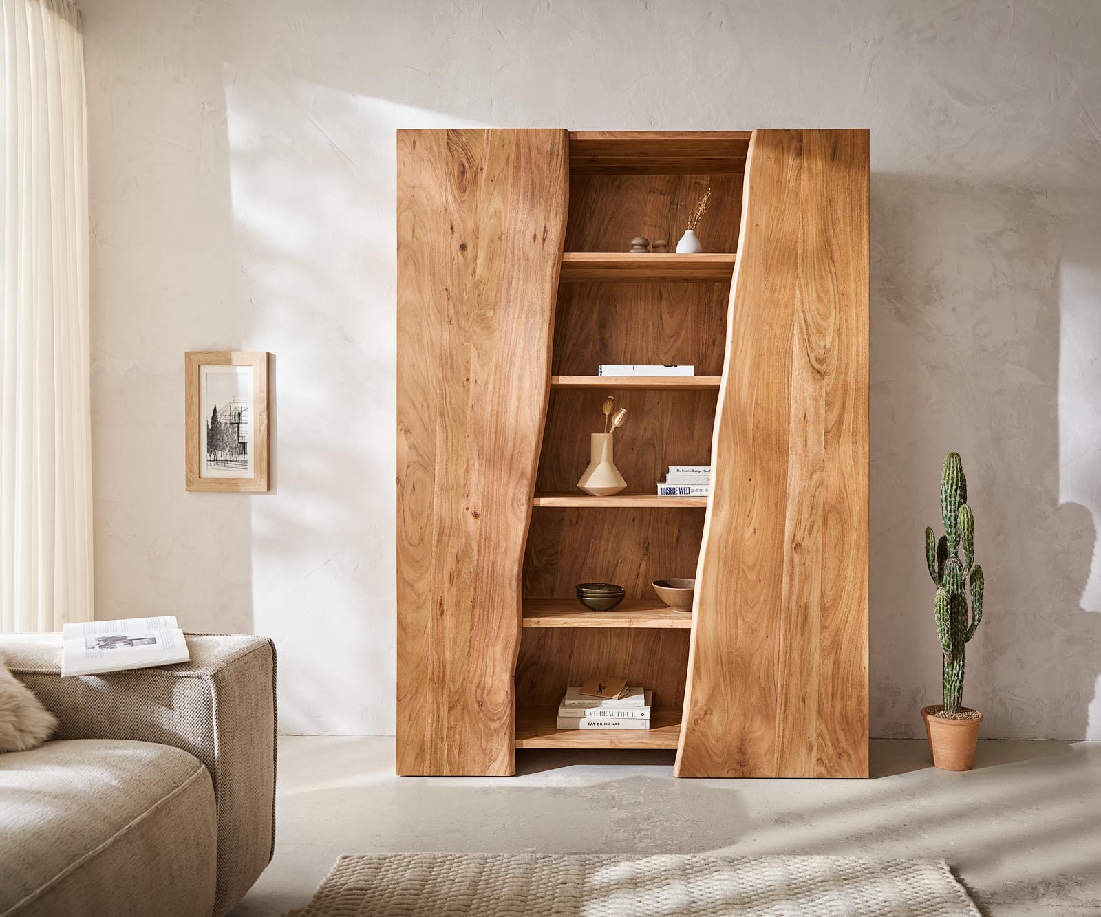 Étagère Live-Edge 140x195 cm Acacia Naturel 2 portes 1