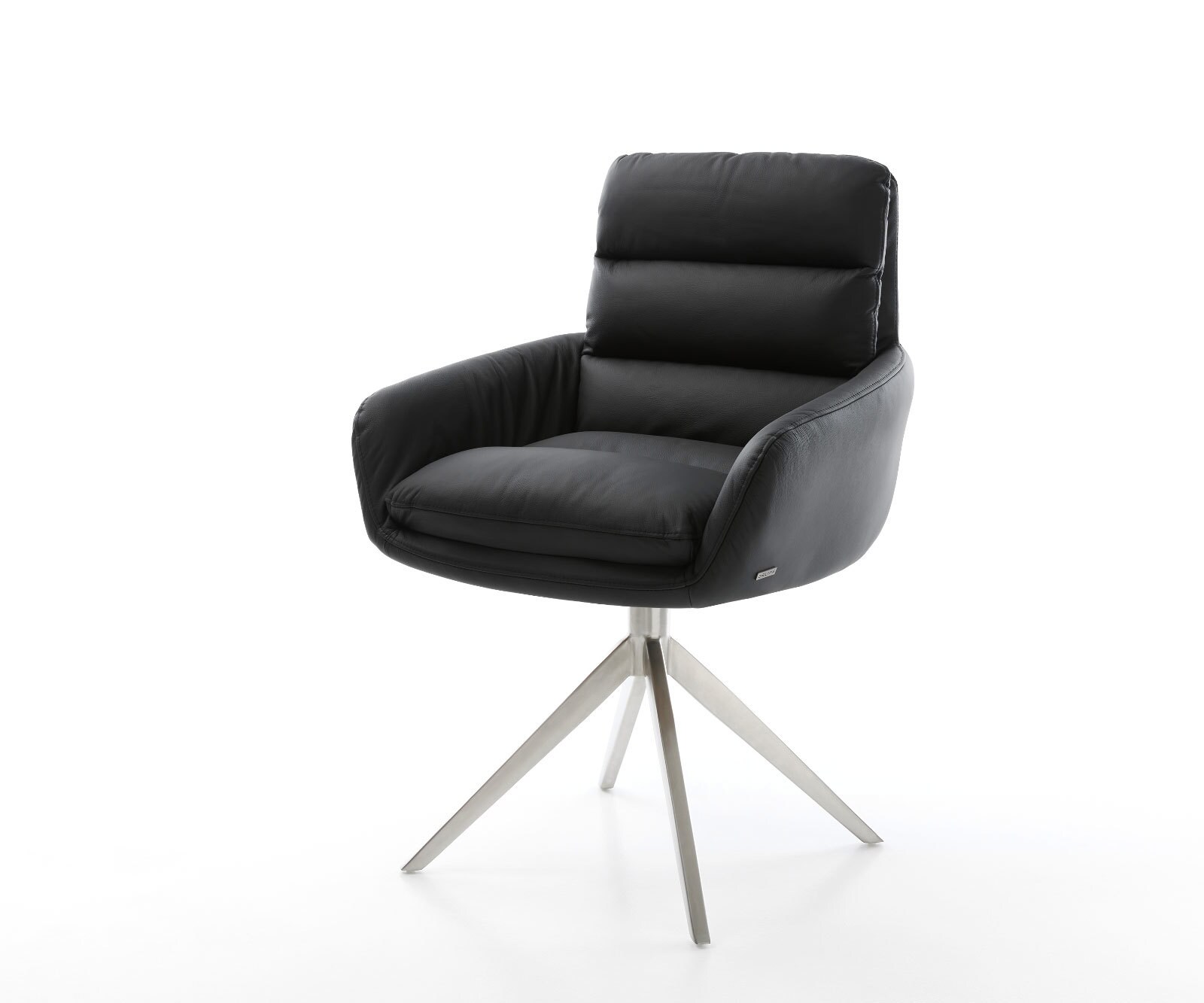 Chaise-pivotante Abelia-Flex cuir de vache noir pied croisé large acier inoxydable brossé pivotement sur 360° fonction bascule