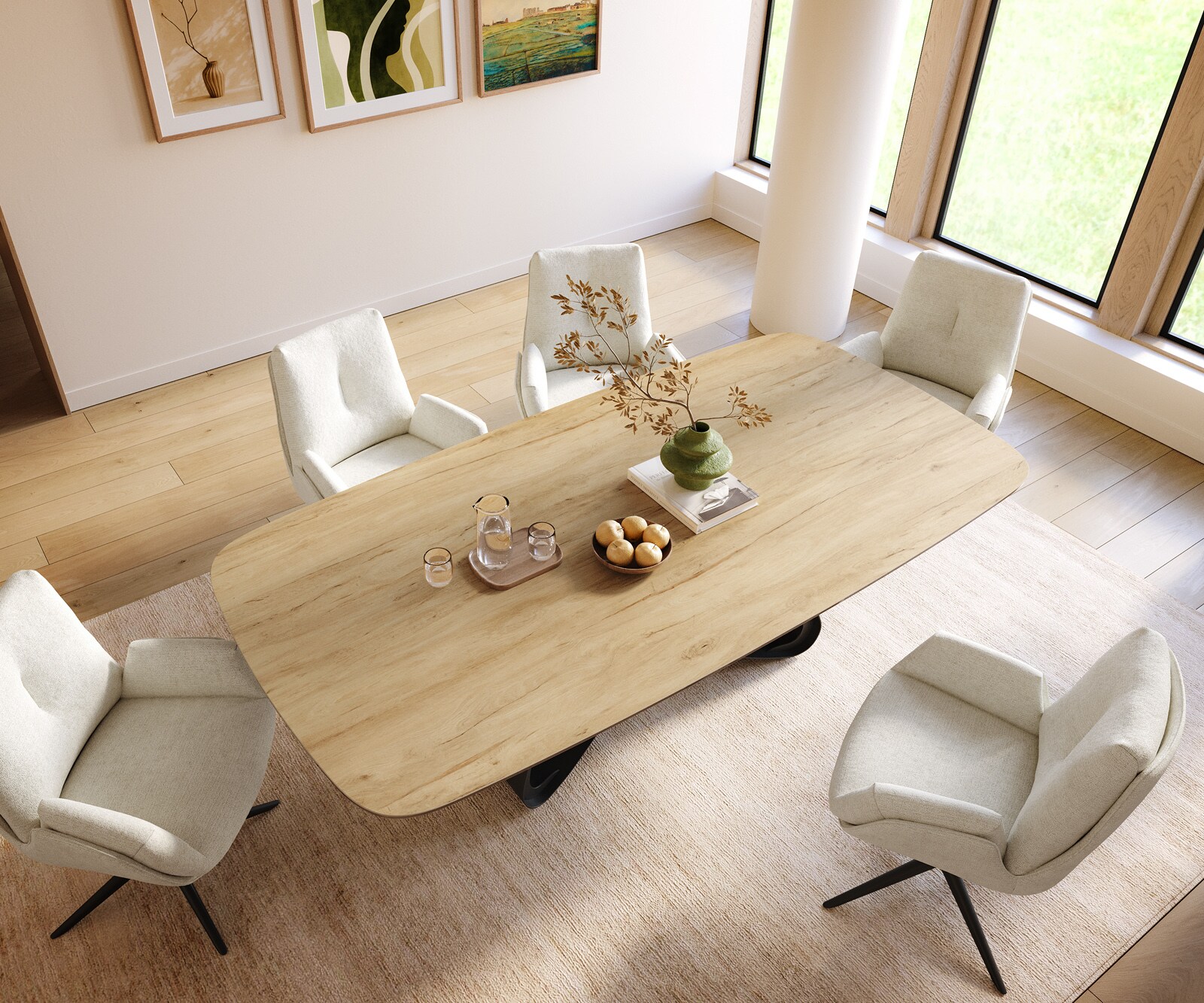 Table à manger Edge Boot 240x120 cm Céramique Laminam® Sabbia Eichefarbig piètement en W Métal Noir 3