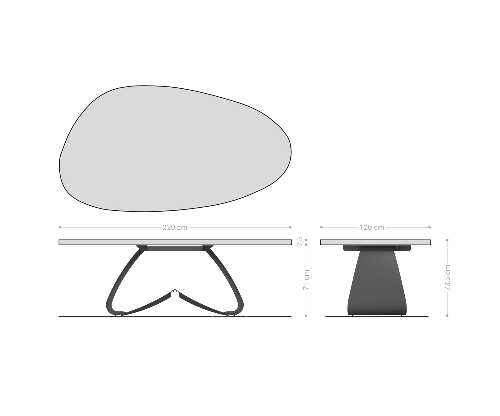 Table à manger Edge ovalee 220x120 céramique Iris FMG Patagonia Lappato cadre en W métal effet finition titanee 7