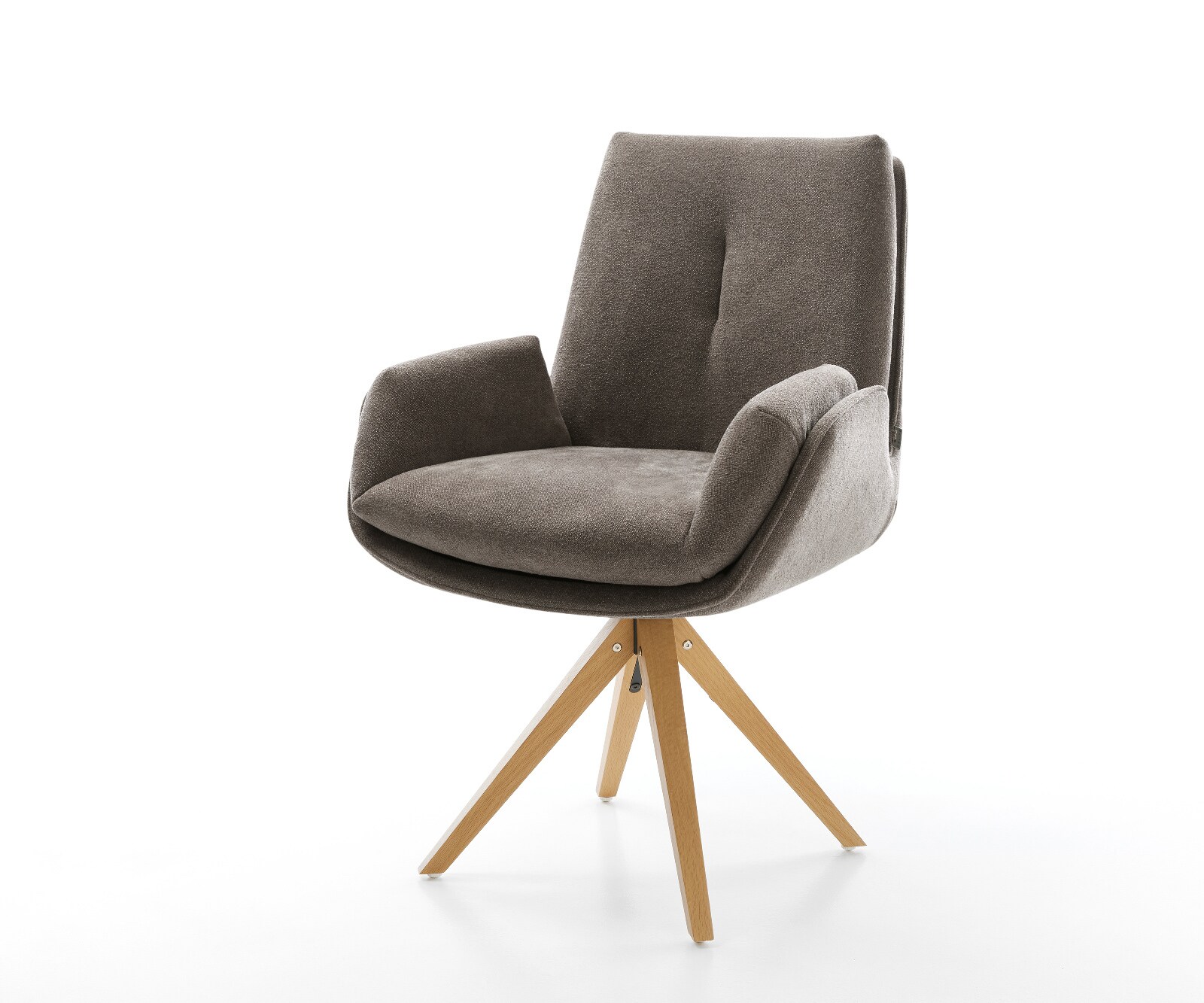 Chaise-pivotante Clea-Flex tissu structuré doux taupe pied en bois angulaire naturel pivotement sur 180° 1