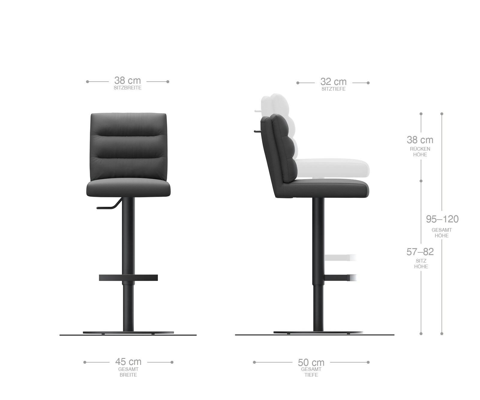 Chaise-de-bar Pela-Flex rayures menthe pied pivotant réglable en hauteur métal 5