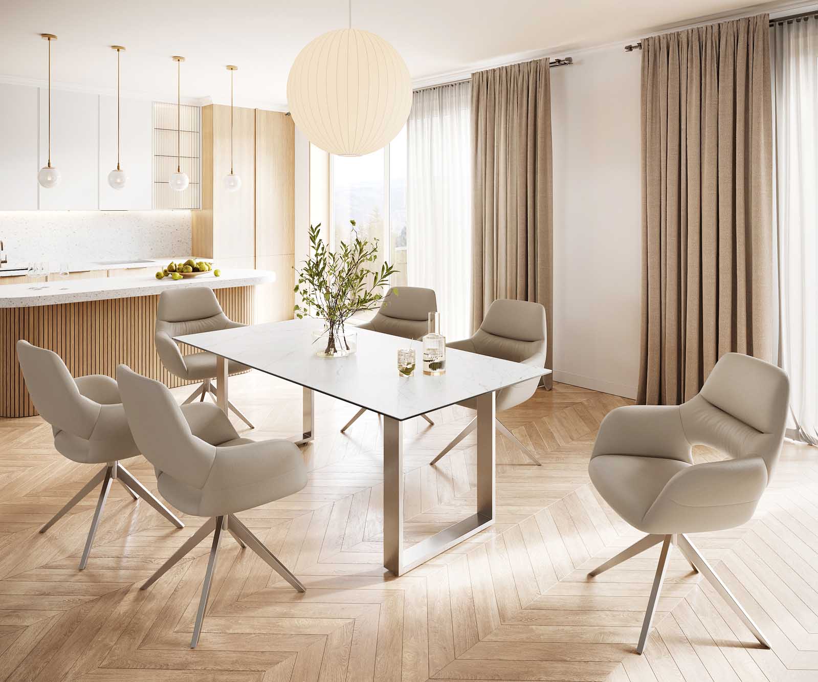 Esstisch Edge 200x100 Keramik Laminam® Statuarietto Weiß Edelstahl Schmal 6