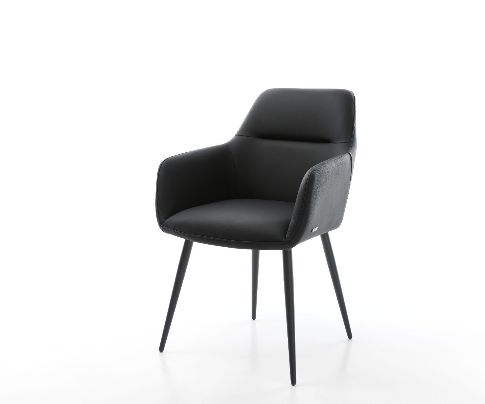 Chaise-de-salle-à-manger Pejo-Flex cuir de vache noir 4 pieds coniques noir ressorts ensachés