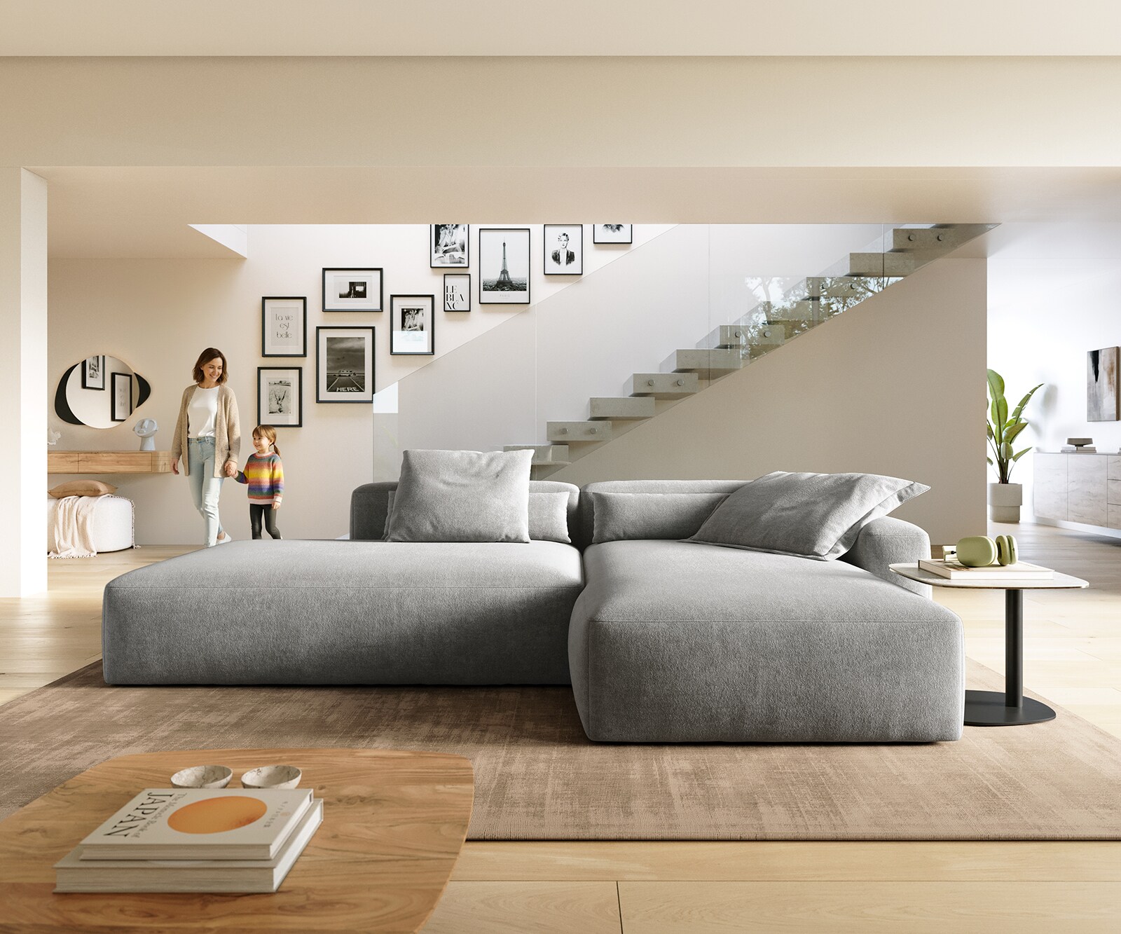 Canapé d'angle Freestyle Pure 310x200 cm Tissu texturé gris doux