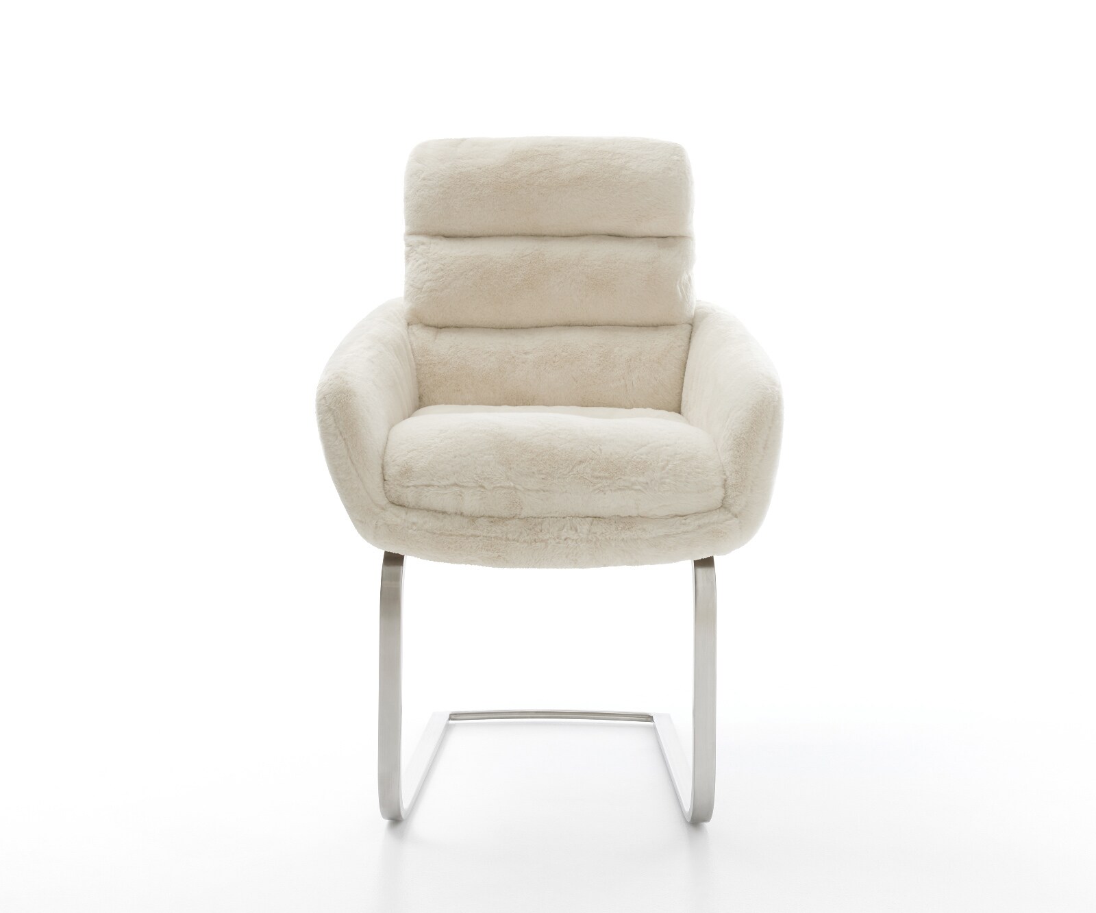 Freischwinger Abelia-Flex mit Armlehnen Plüsch Creme-Weiß Freischwinger flach Edelstahl 1