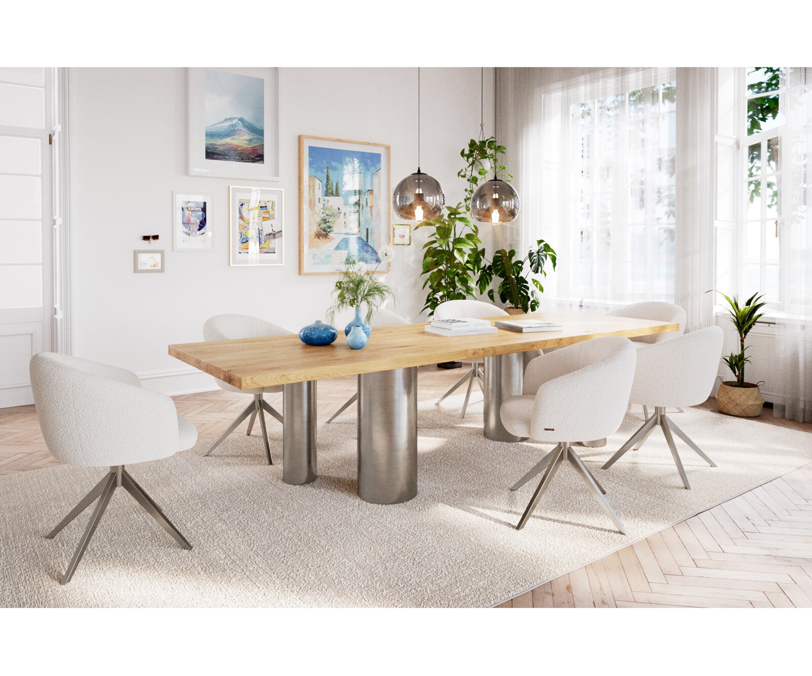 Esstisch Edge 300x100 Eiche Natur Pilier Edelstahl gebürstet 5