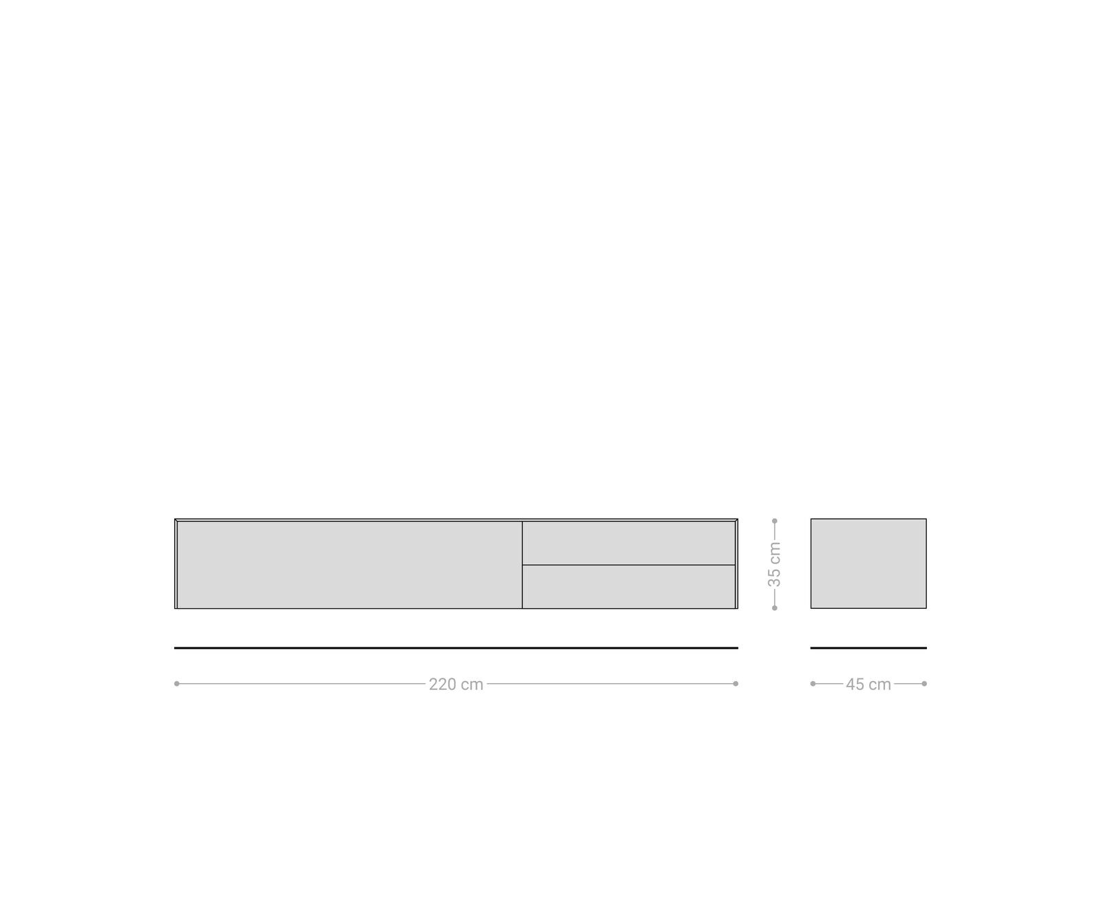 Lowboard Cuor 220 cm Keramik Beton Grau 1 Klappe 2 Schubfächer Schwebend 6