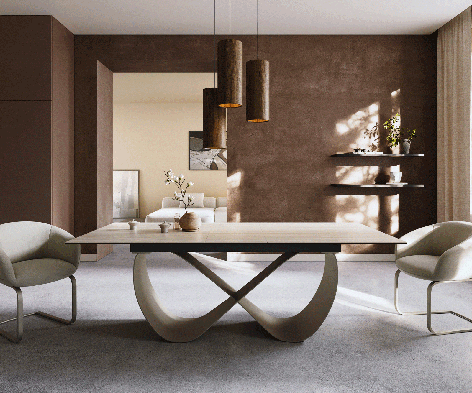 Esstisch Edge 180-220x100 Keramik Laminam® Travertino Bianco Creme-Weiß Infinity Metall Effektfinish Titan ausziehbar 1 Esstisch Edge 180-220x100 Keramik Laminam® Travertino Bianco Creme-Weiß Infinity Metall Effektfinish Titan ausziehbar 1