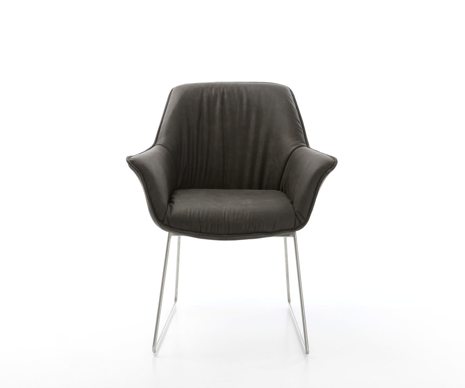 Esszimmerstuhl Keila-Flex mit Armlehnen Mikrofaser Anthrazit Vintage Kufengestell Edelstahl 2 Esszimmerstuhl Keila-Flex mit Armlehnen Mikrofaser Anthrazit Vintage Kufengestell Edelstahl 2