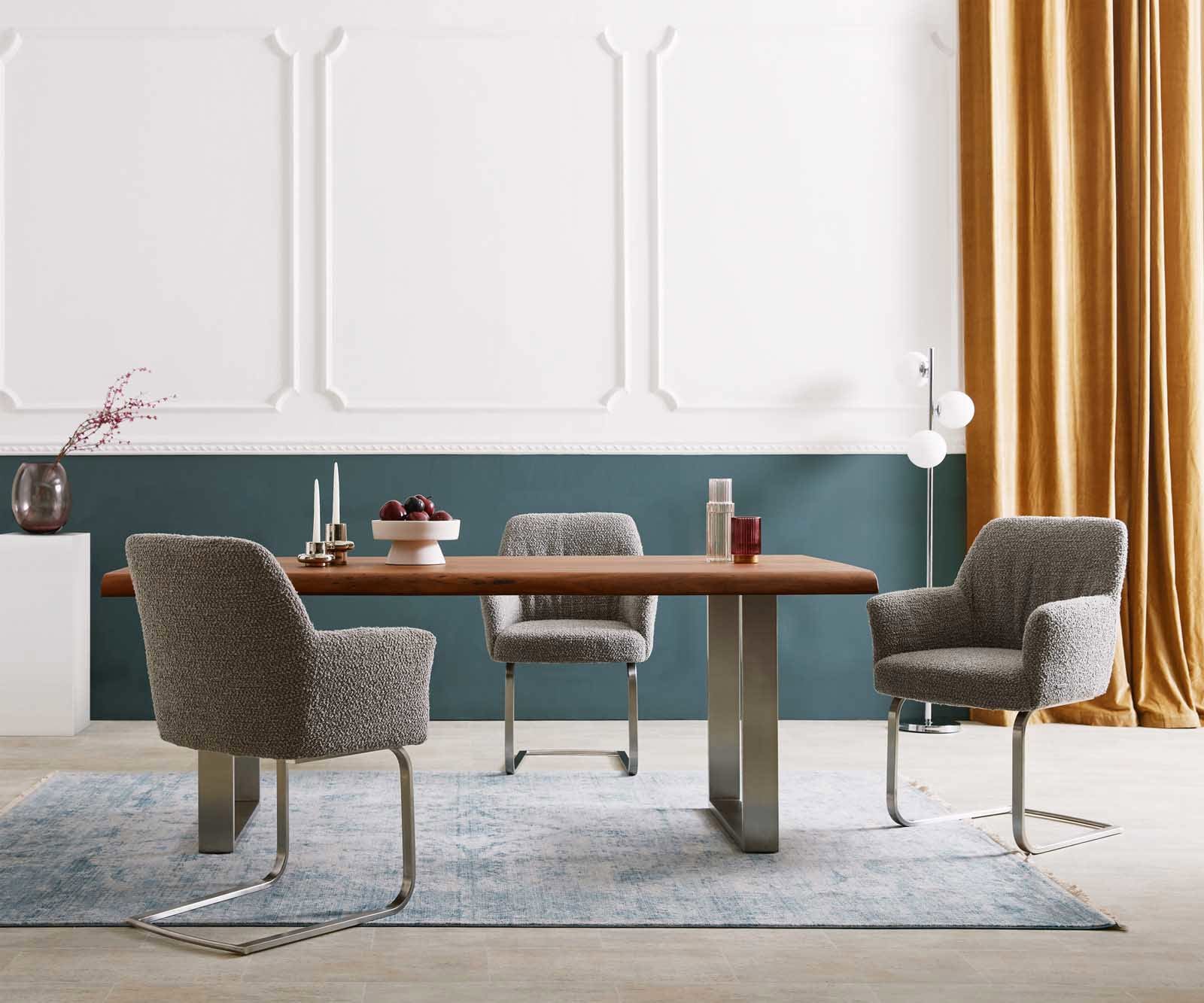 Freischwinger Xana-Flex mit Armlehnen Bouclé Silbergrau Freischwinger flach Edelstahl Taschenfederkern 6 Freischwinger Xana-Flex mit Armlehnen Bouclé Silbergrau Freischwinger flach Edelstahl Taschenfederkern 6