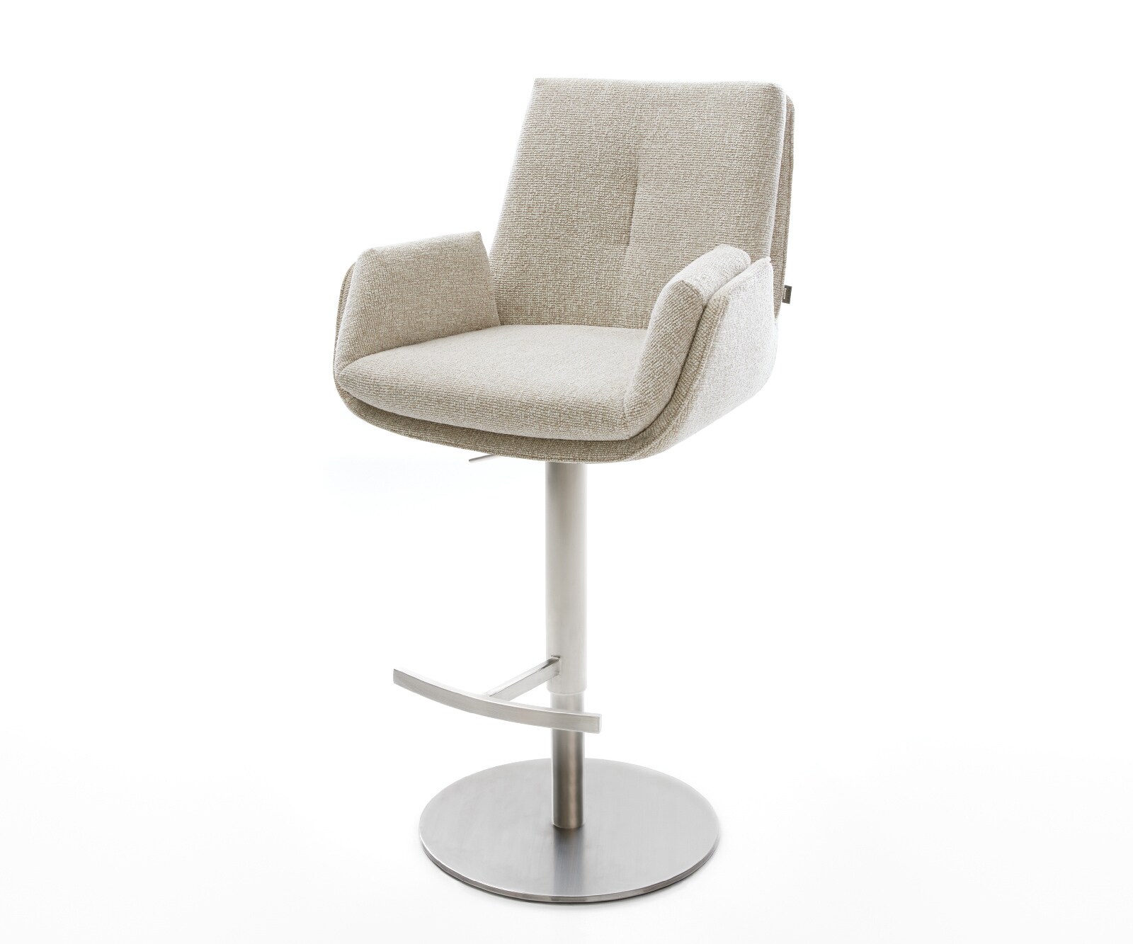 Chaise-de-bar Clea-Flex Tissu tissé doux Beige Pied pivotant réglable en hauteur en acier inoxydable Argent 1