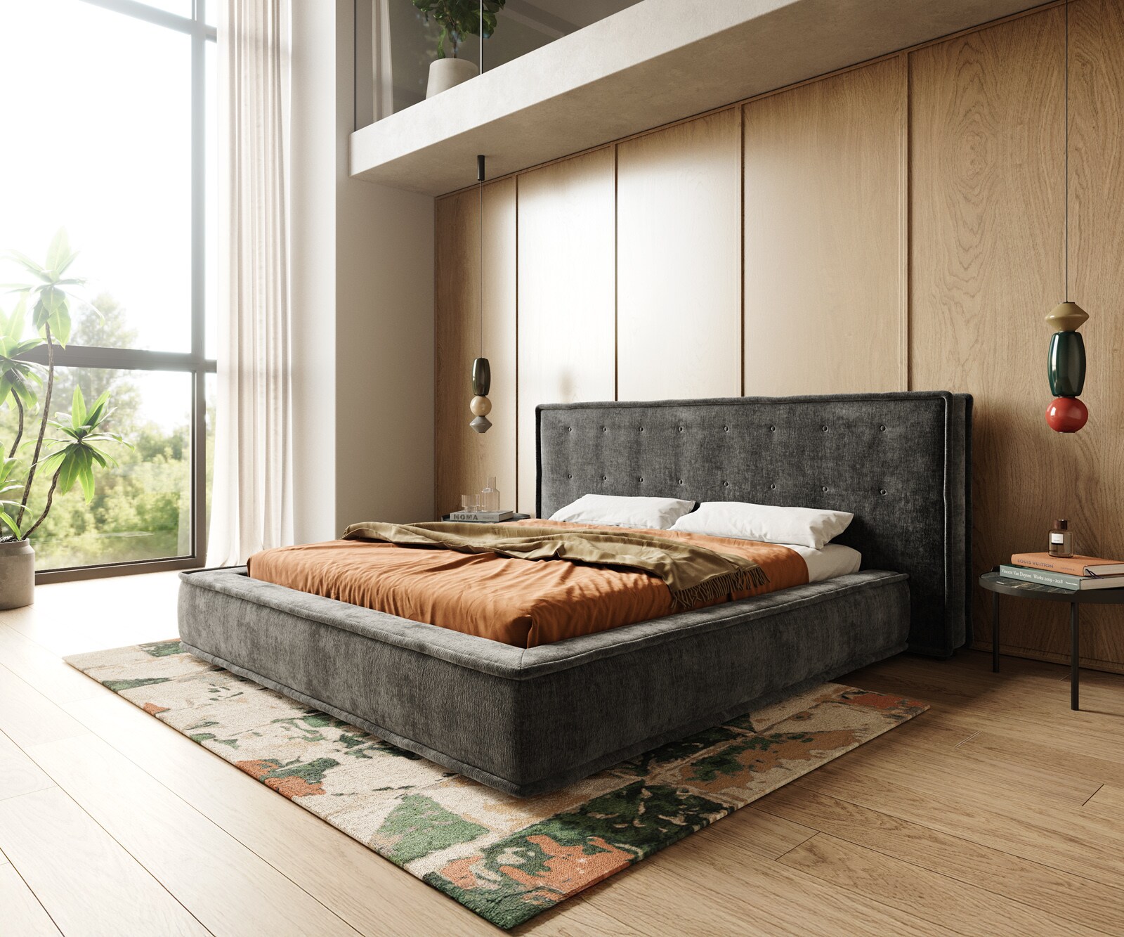 Cadre-de-lit rembourré Filikos 180x200 cm Chenille Anthracite