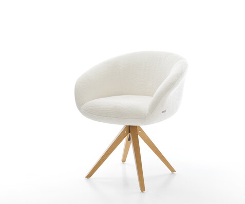 Drehstuhl Vinka-Flex mit Armlehnen Bouclé Soft Beige Holzgestell kantig Natur 360° drehbar Taschenfederkern