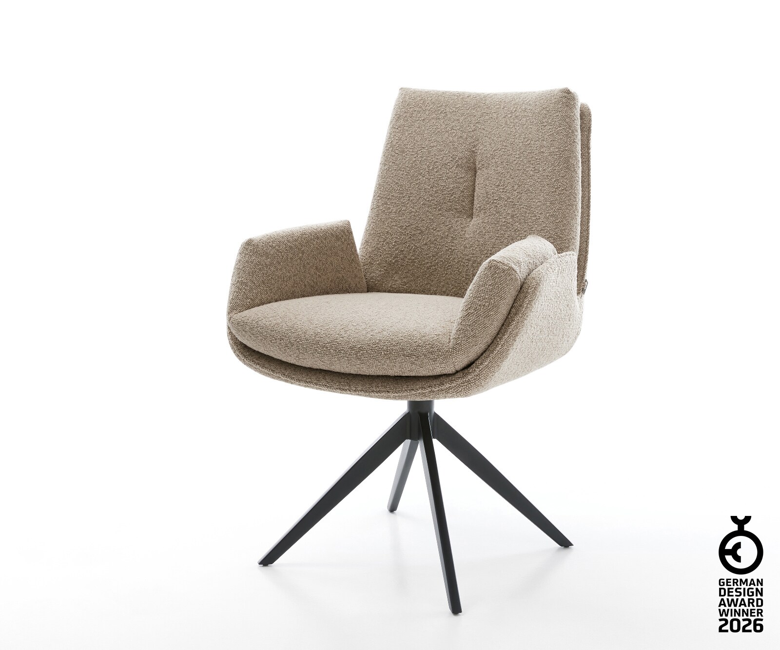 Drehstuhl Clea-Flex Bouclé Schlamm Kreuzgestell breit Schwarz 360° drehbar Wippfunktion